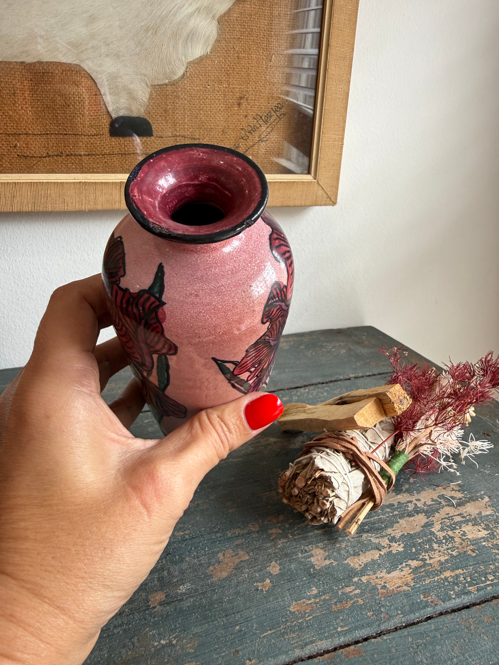 Vintage 1990 “Dragon Flower” Studio Pottery Vase