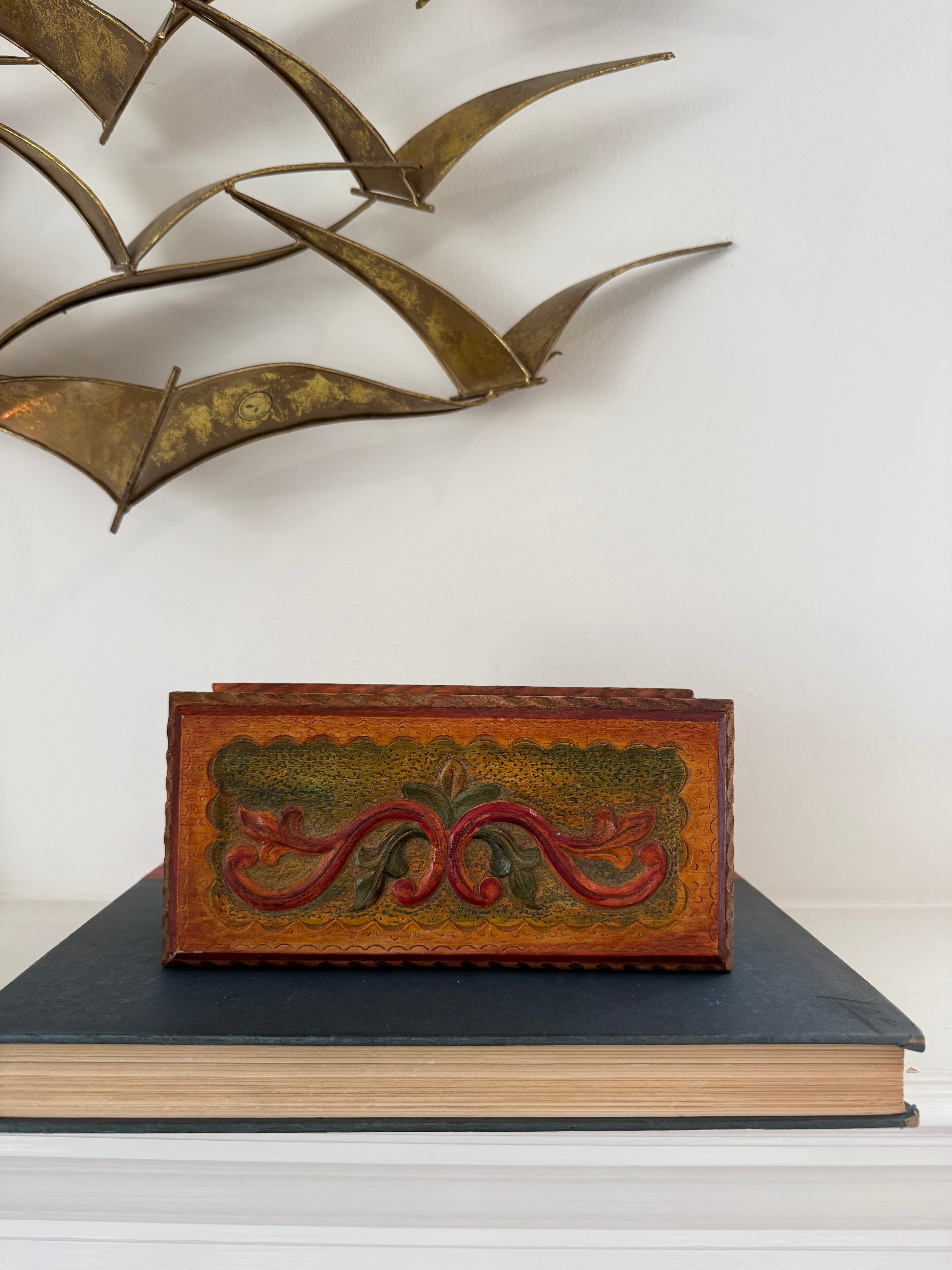 Vintage Hand-Carved Wooden Box