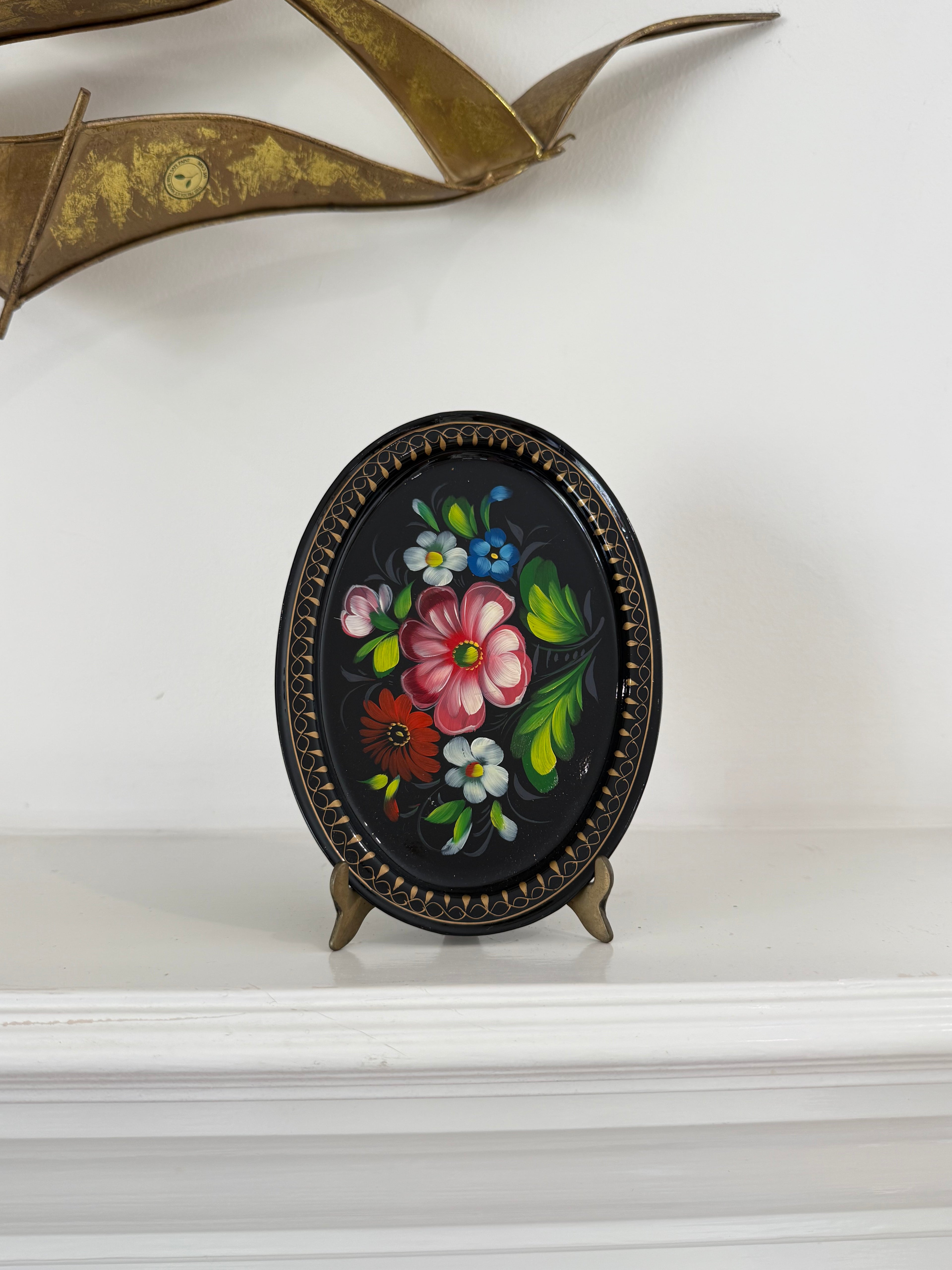 Vintage Russian Hand-Painted Floral Tray