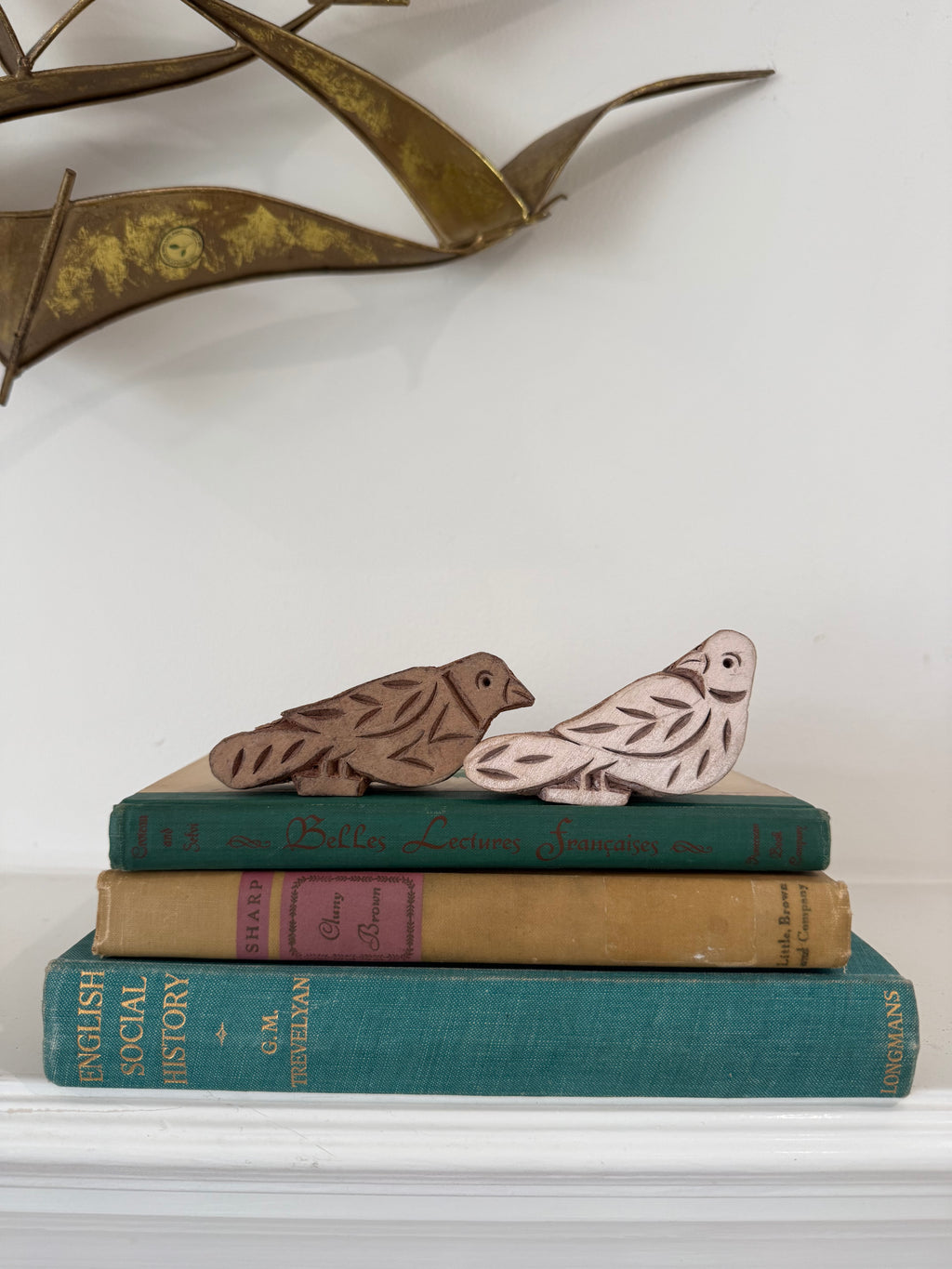 Vintage Hand-Carved Wooden Bird Stamps (Set of 2)