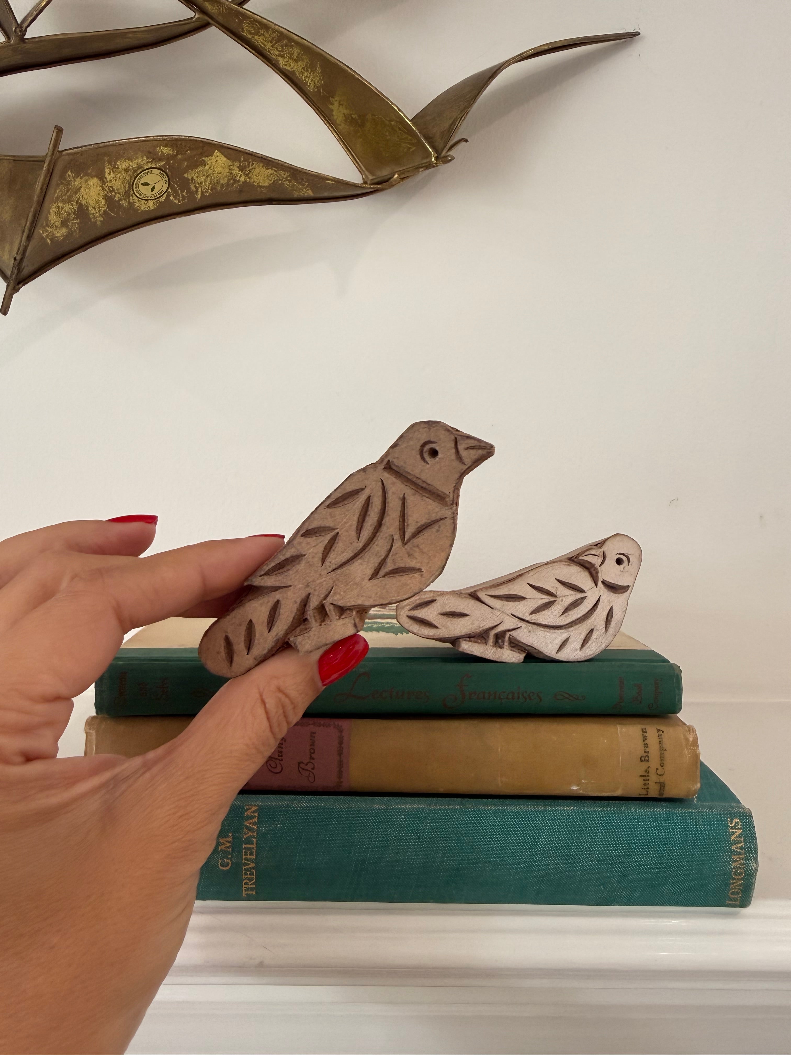 Vintage Hand-Carved Wooden Bird Stamps (Set of 2)