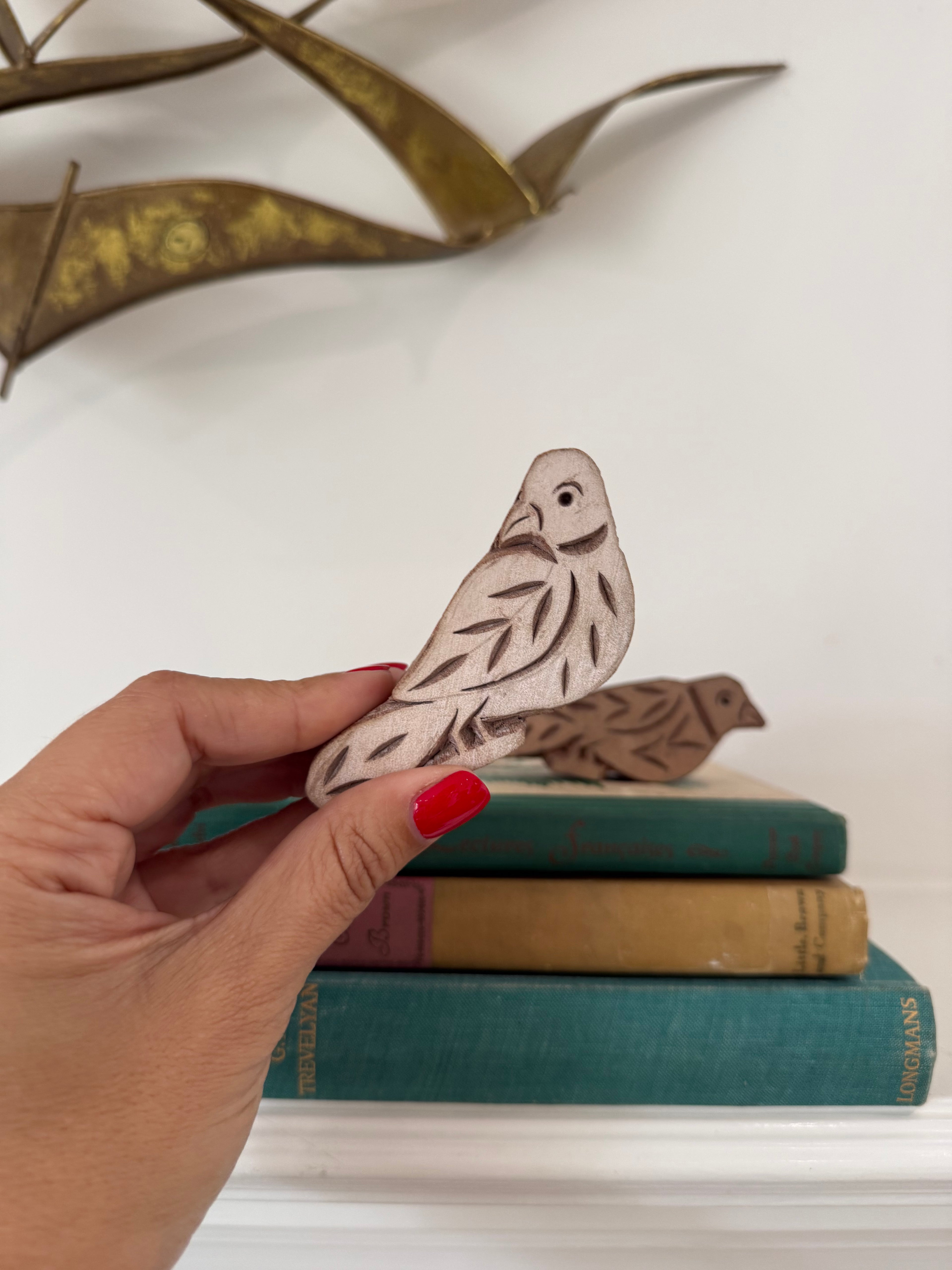 Vintage Hand-Carved Wooden Bird Stamps (Set of 2)