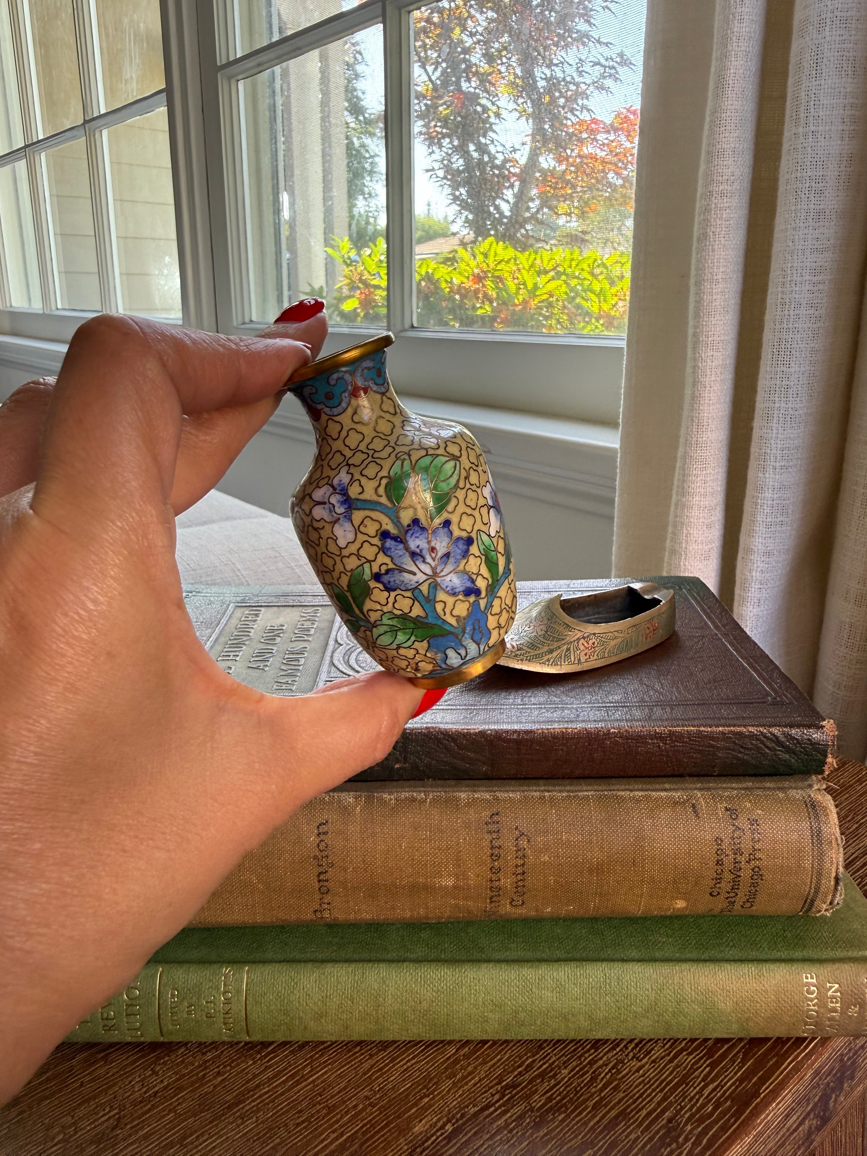Vintage Cloisonné Floral Vase | 3" Tall