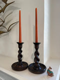 Vintage Barley Twist Wooden Candlesticks (Pair)