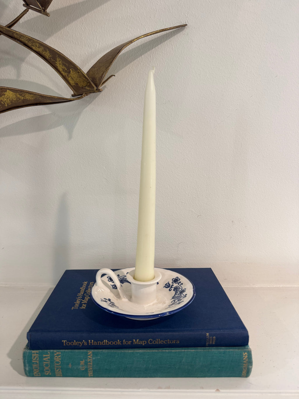 Vintage Fine Ceramic Blue Garden Candle Holder | Made in Japan