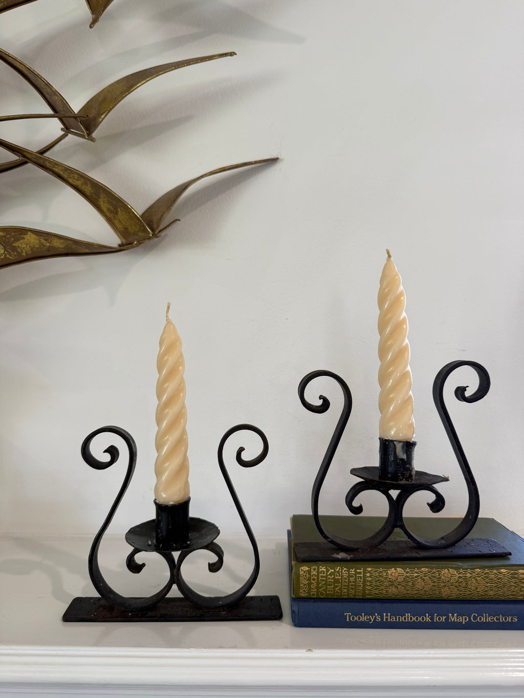 Vintage Wrought Iron Candlestick Holders (Pair)