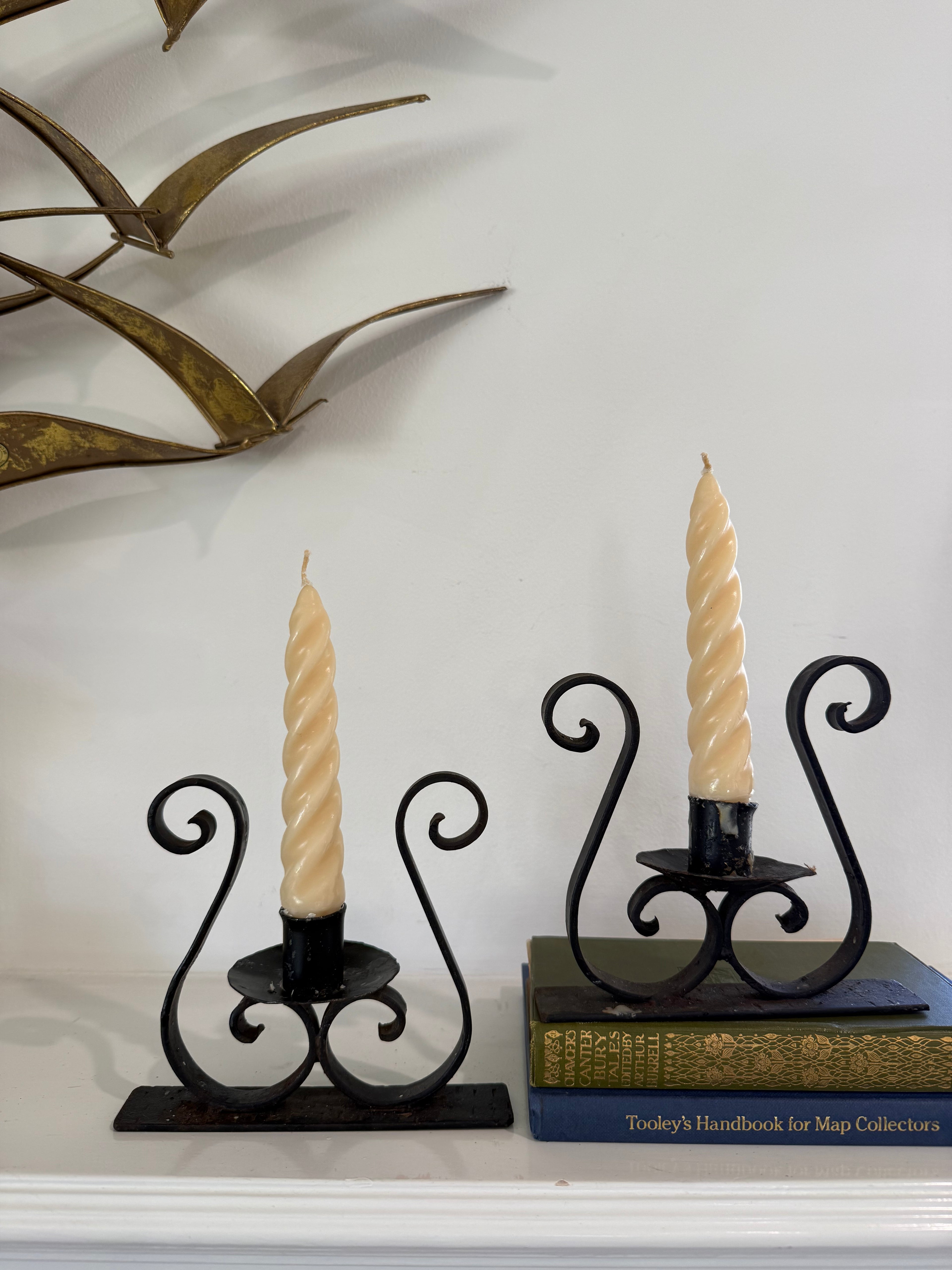 Vintage Wrought Iron Candlestick Holders (Pair)