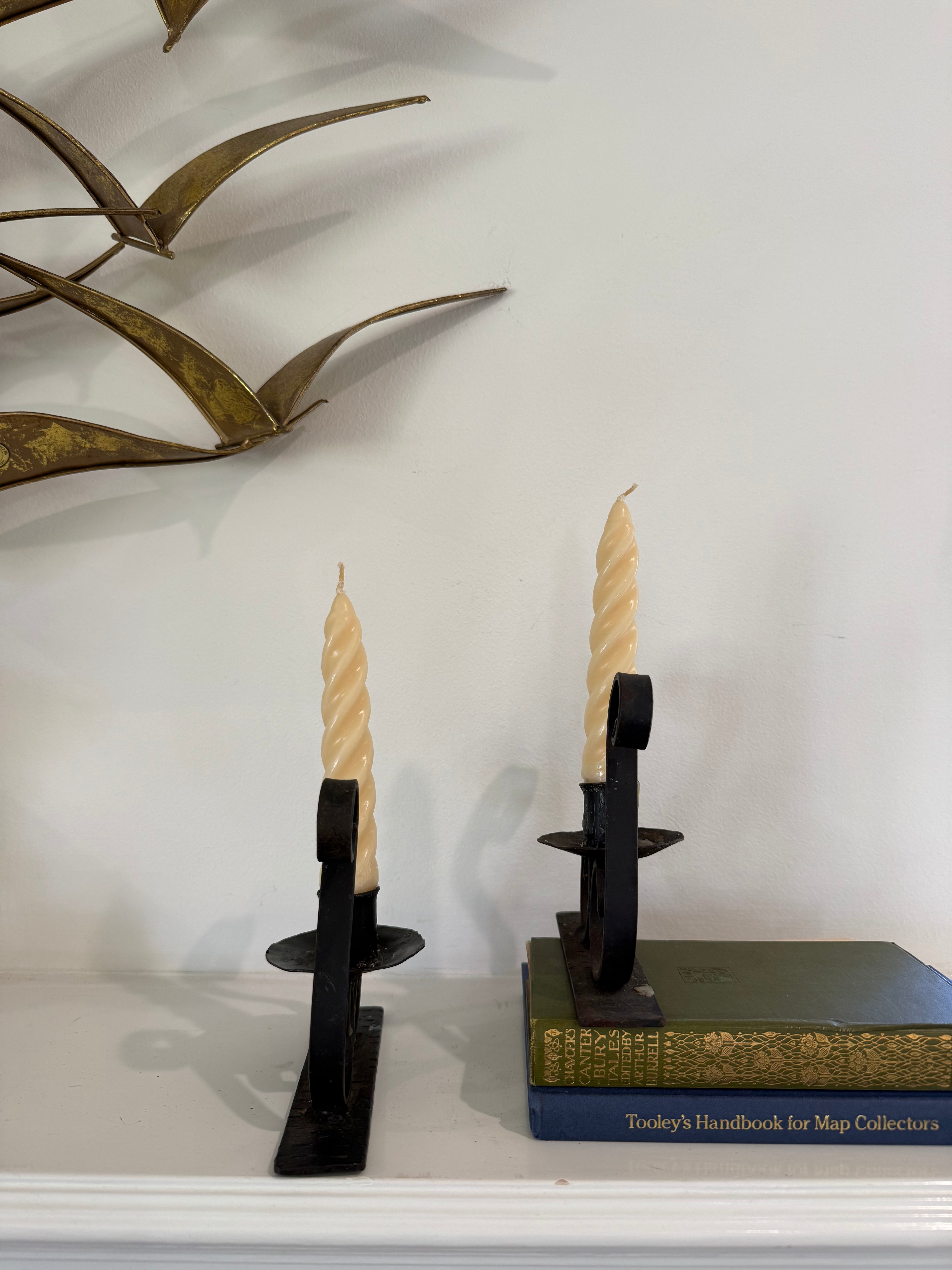 Vintage Wrought Iron Candlestick Holders (Pair)