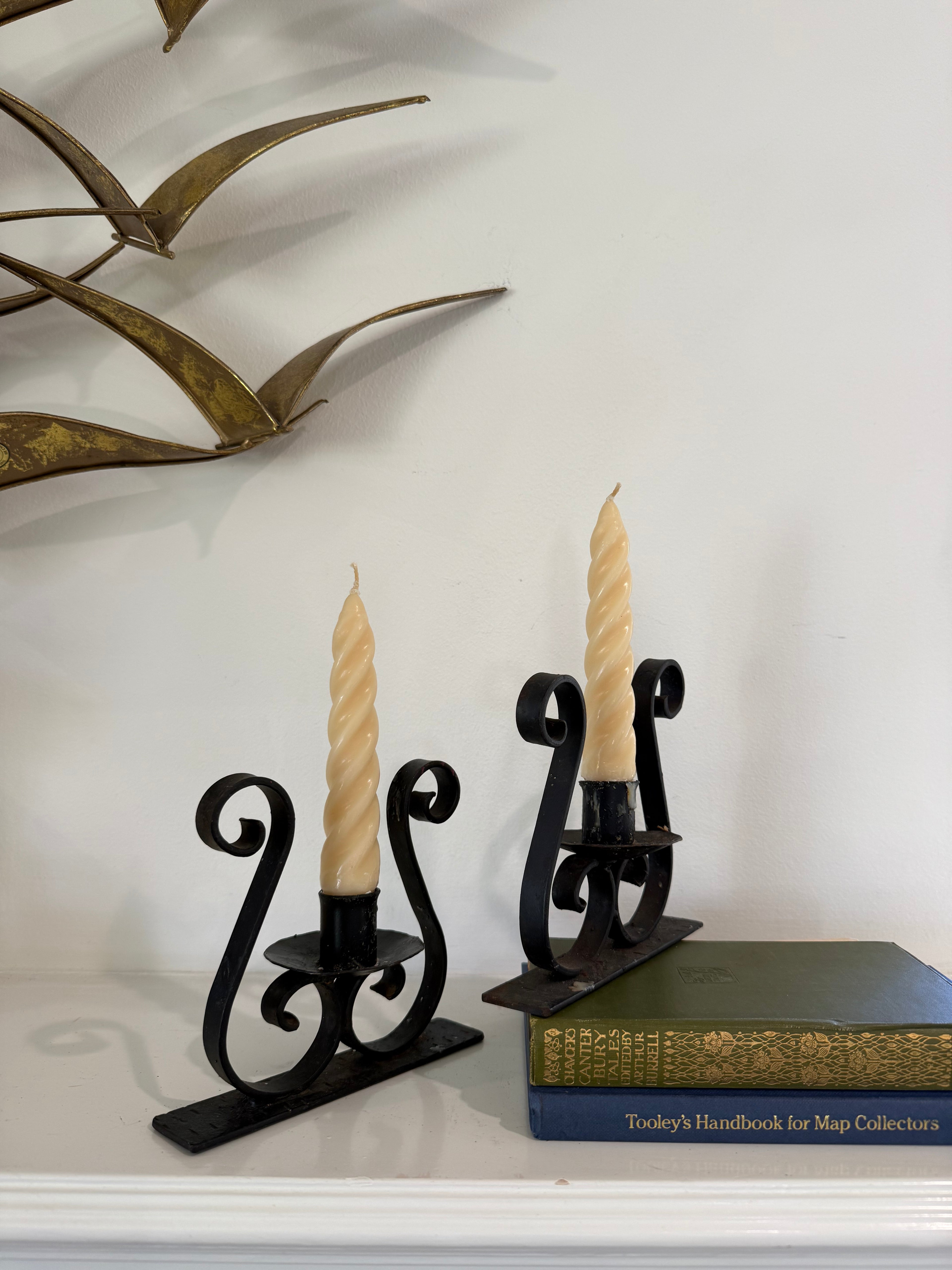 Vintage Wrought Iron Candlestick Holders (Pair)
