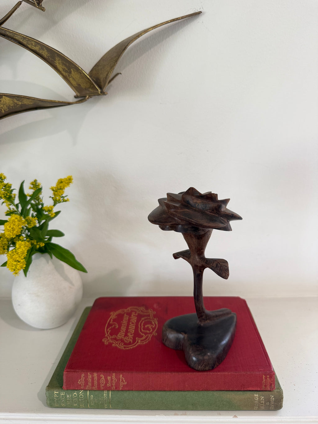 1970s Vintage Hand-Carved Wooden Rose