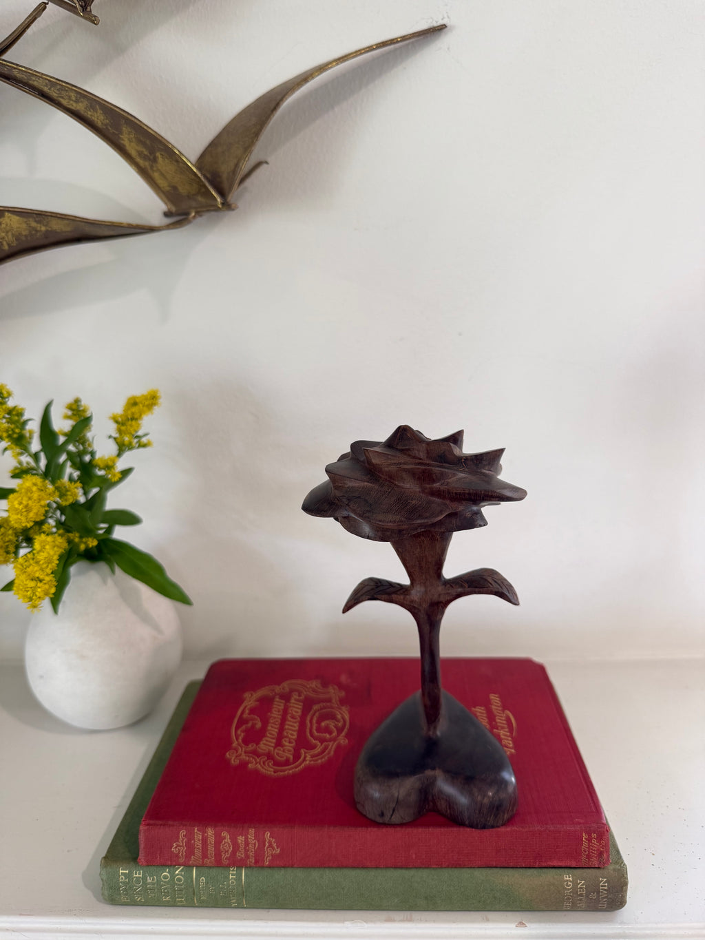 1970s Vintage Hand-Carved Wooden Rose