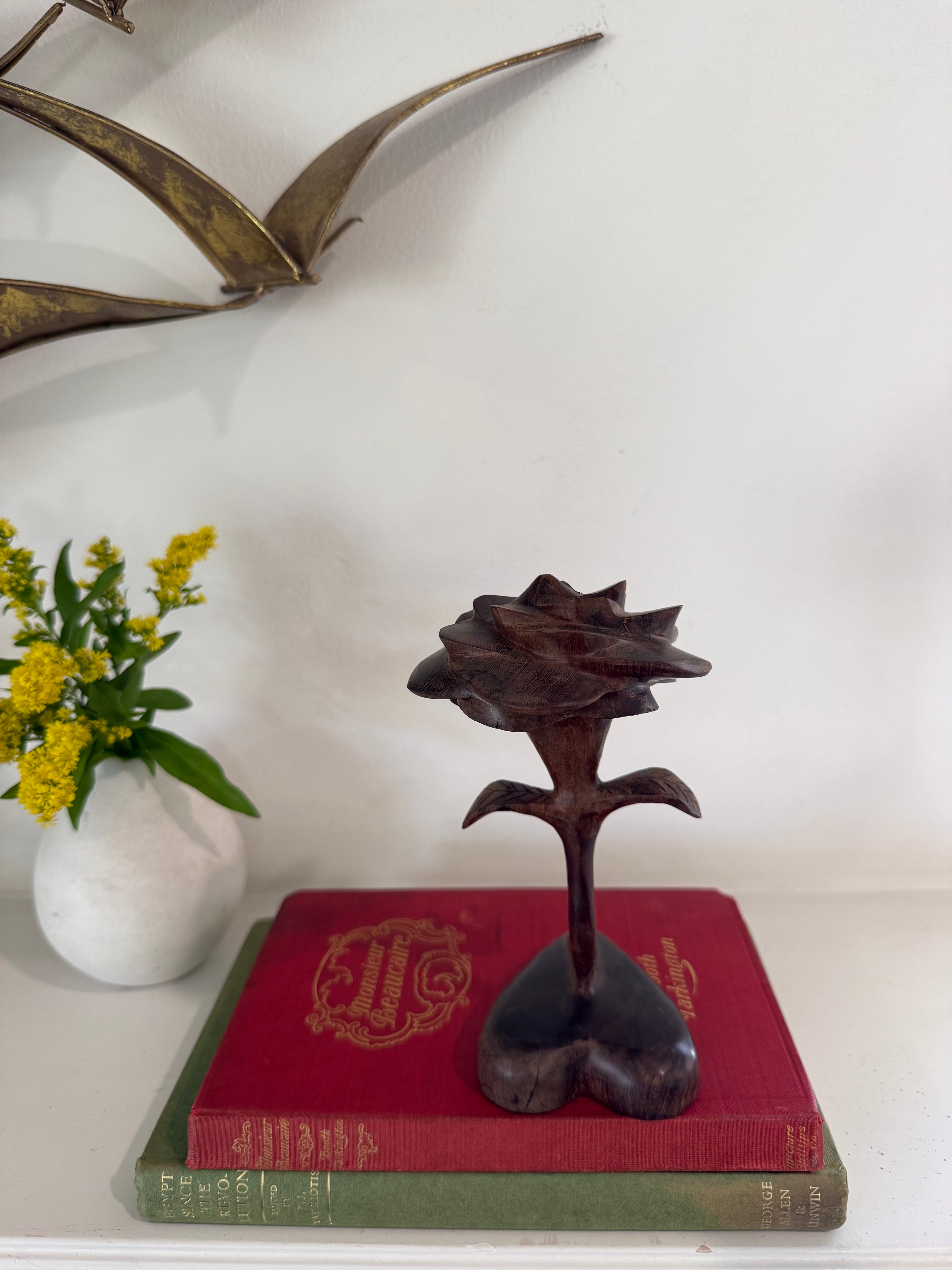 1970s Vintage Hand-Carved Wooden Rose