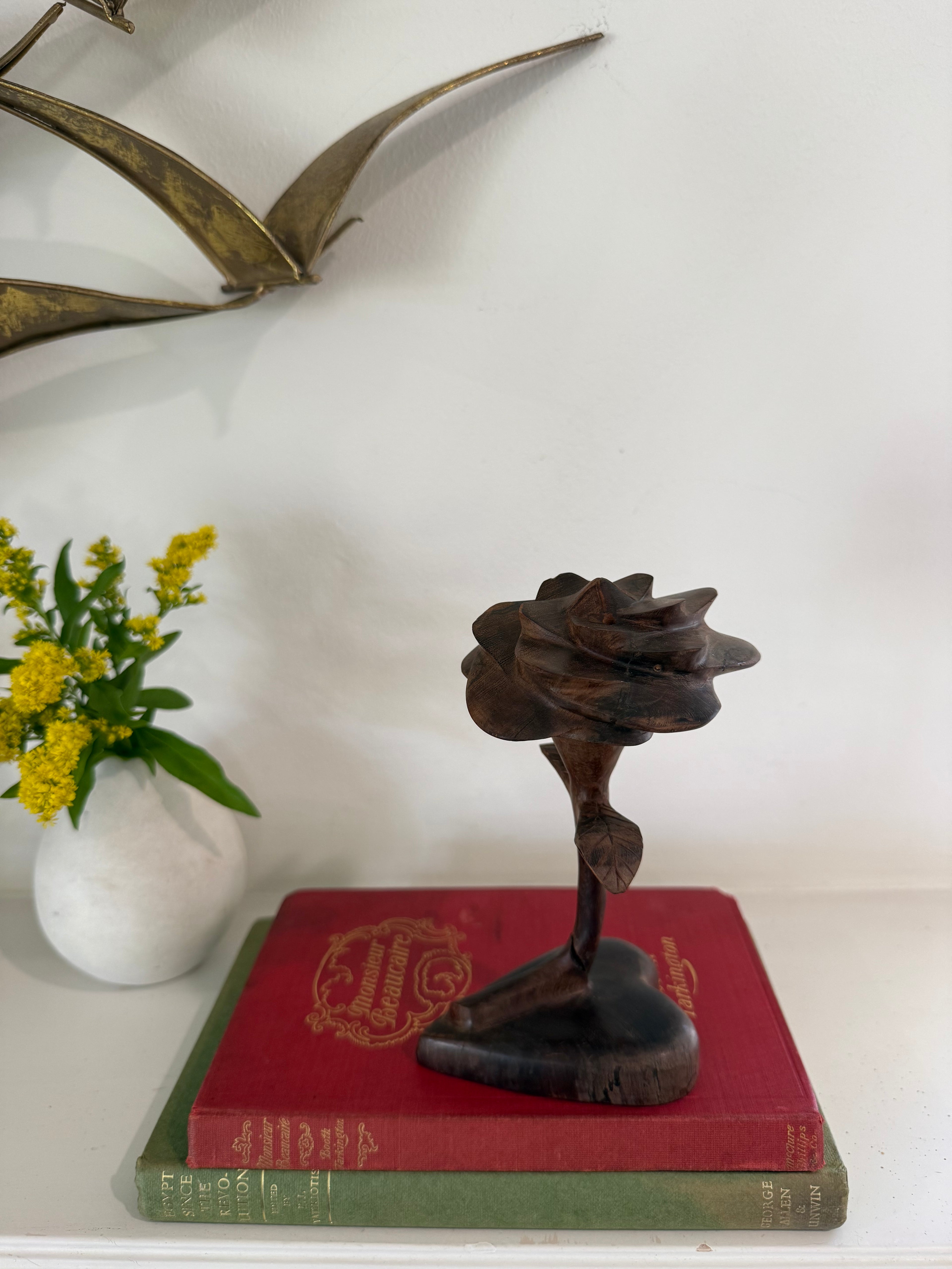1970s Vintage Hand-Carved Wooden Rose