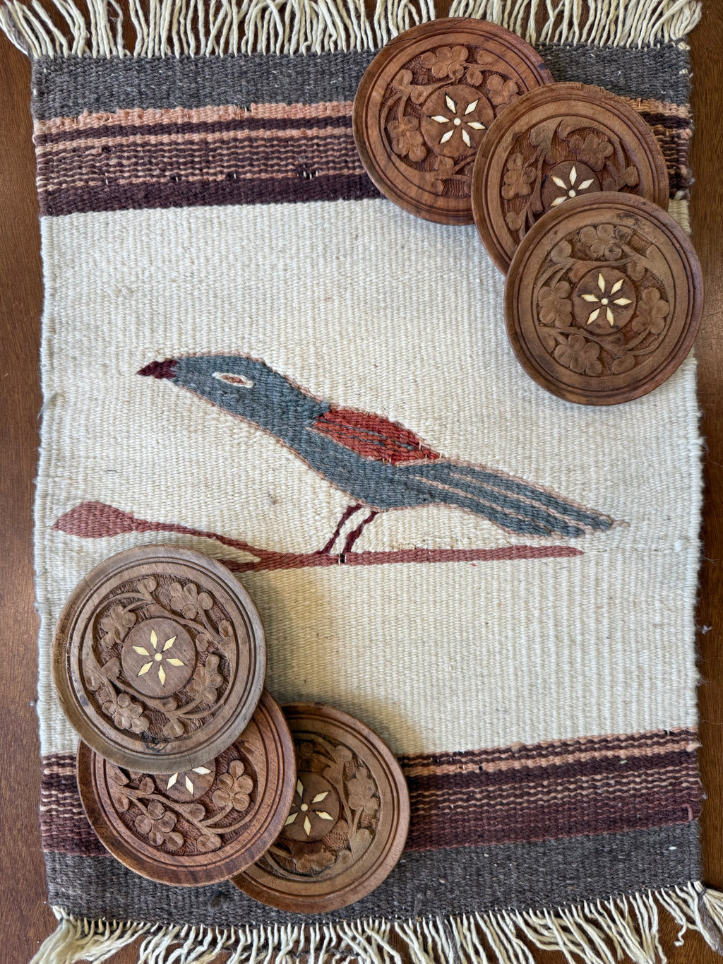 Set of 6 Hand-Carved Sheesham Wood Coasters