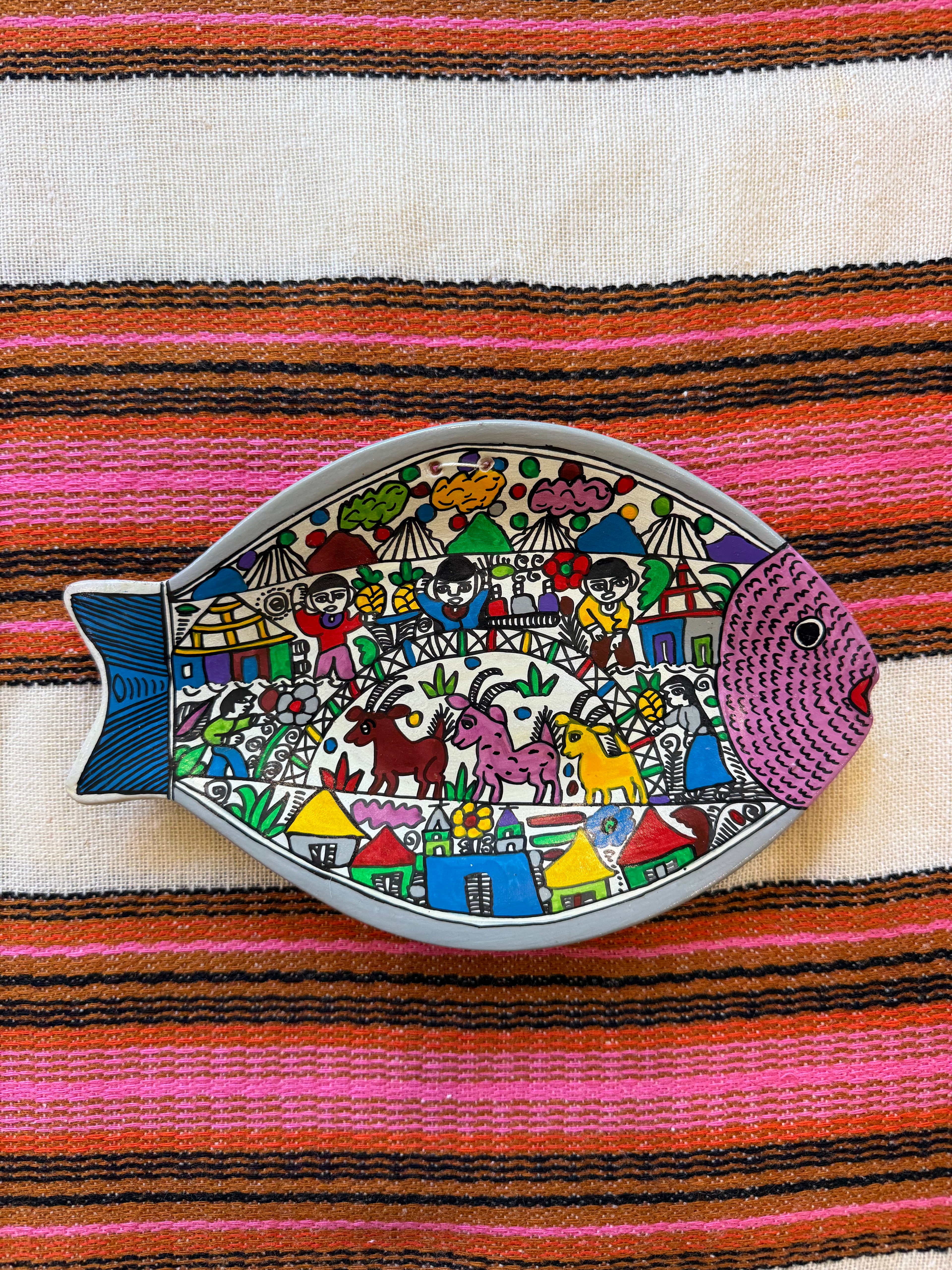 Handmade Hand-Painted Mexican Folk Art Pottery Fish