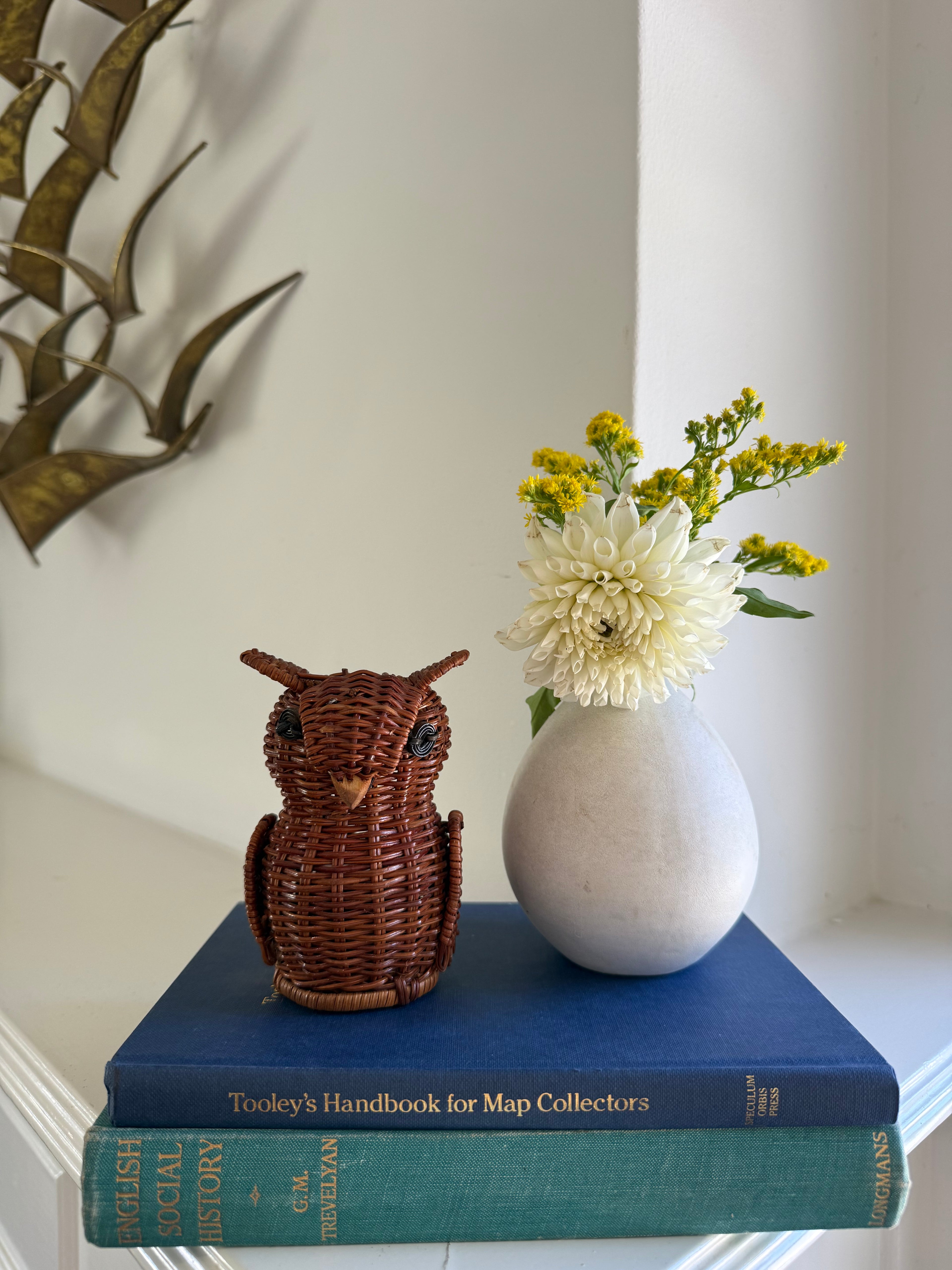 Vintage Woven Wicker Rattan Owl Basket