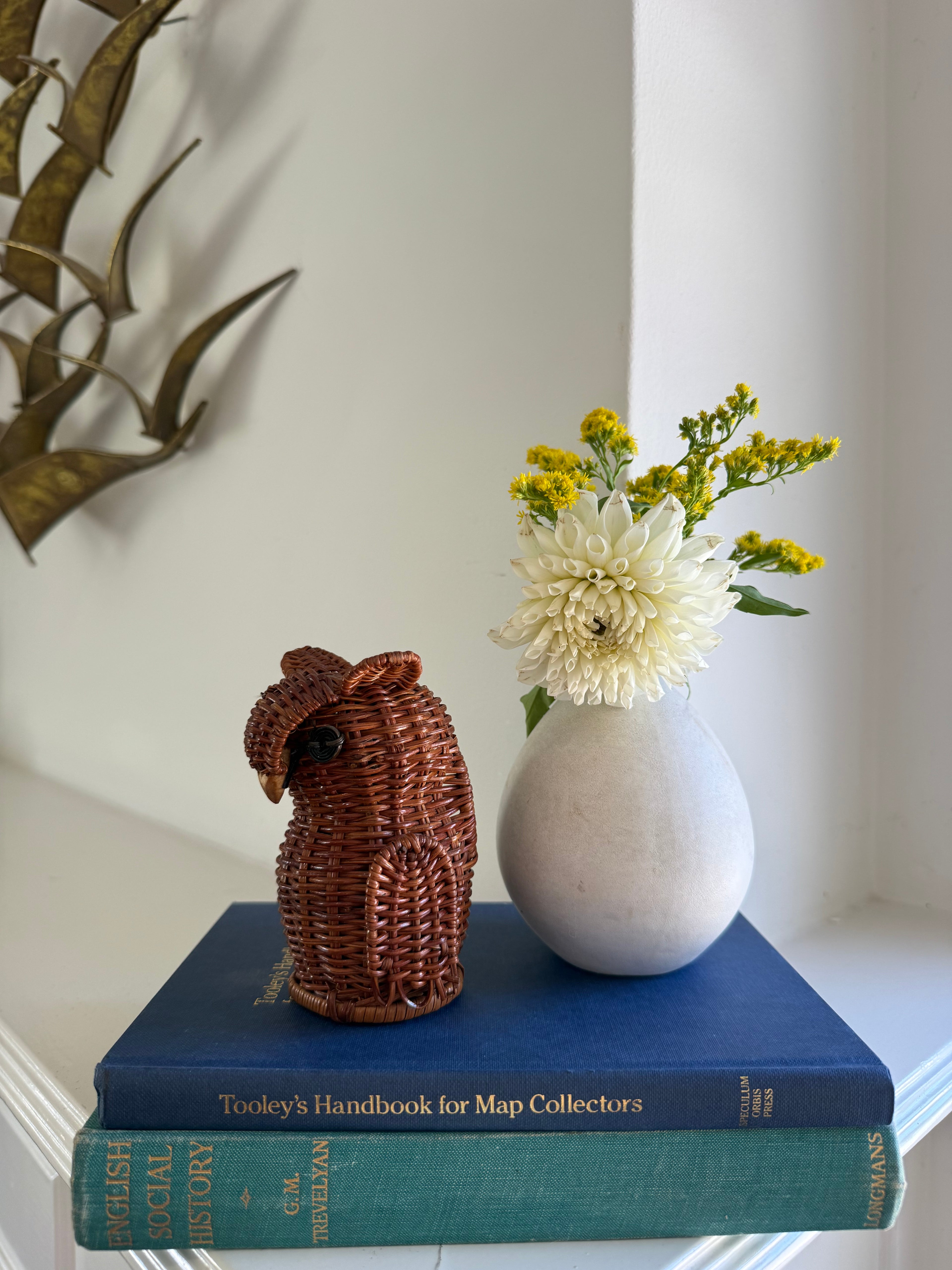 Vintage Woven Wicker Rattan Owl Basket