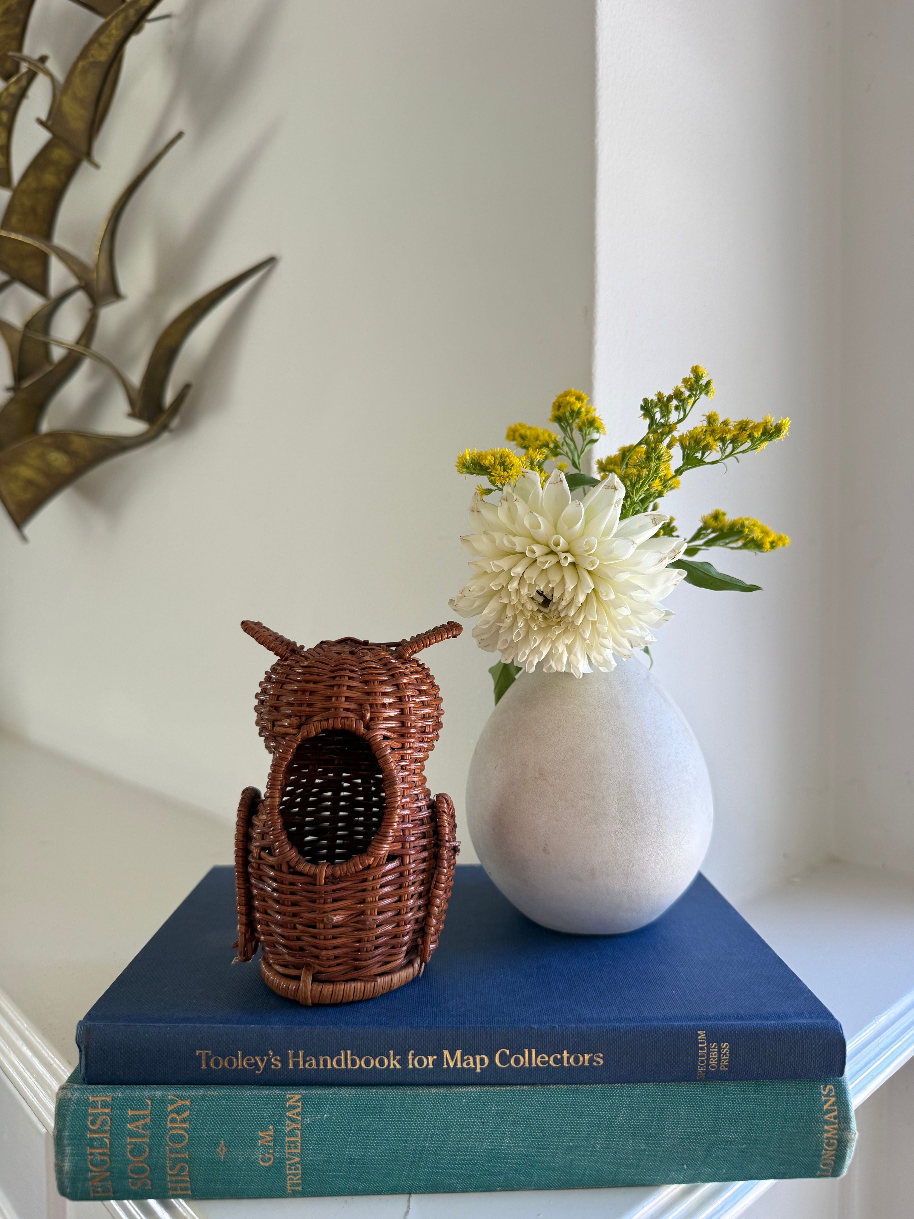 Vintage Woven Wicker Rattan Owl Basket
