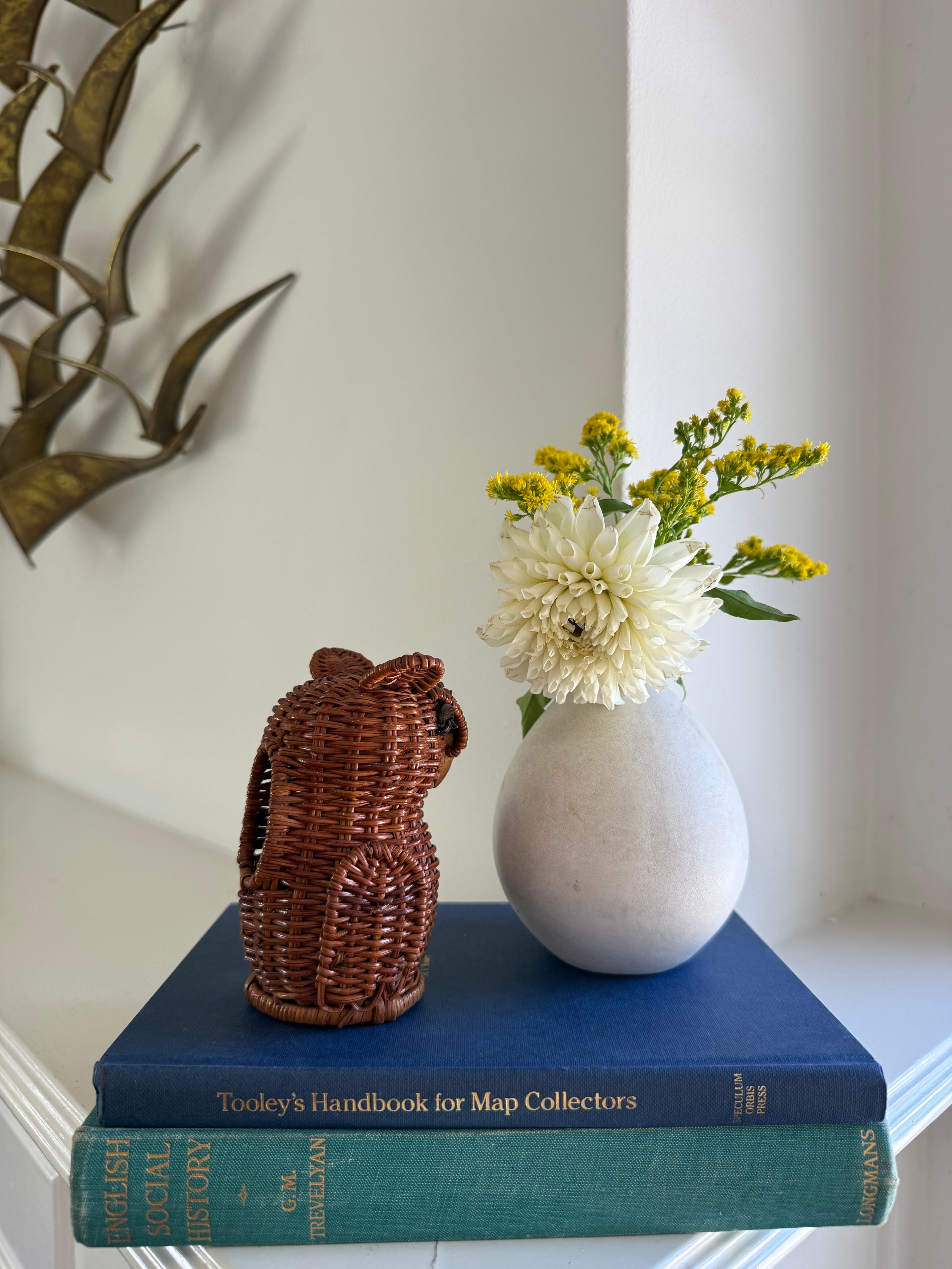 Vintage Woven Wicker Rattan Owl Basket