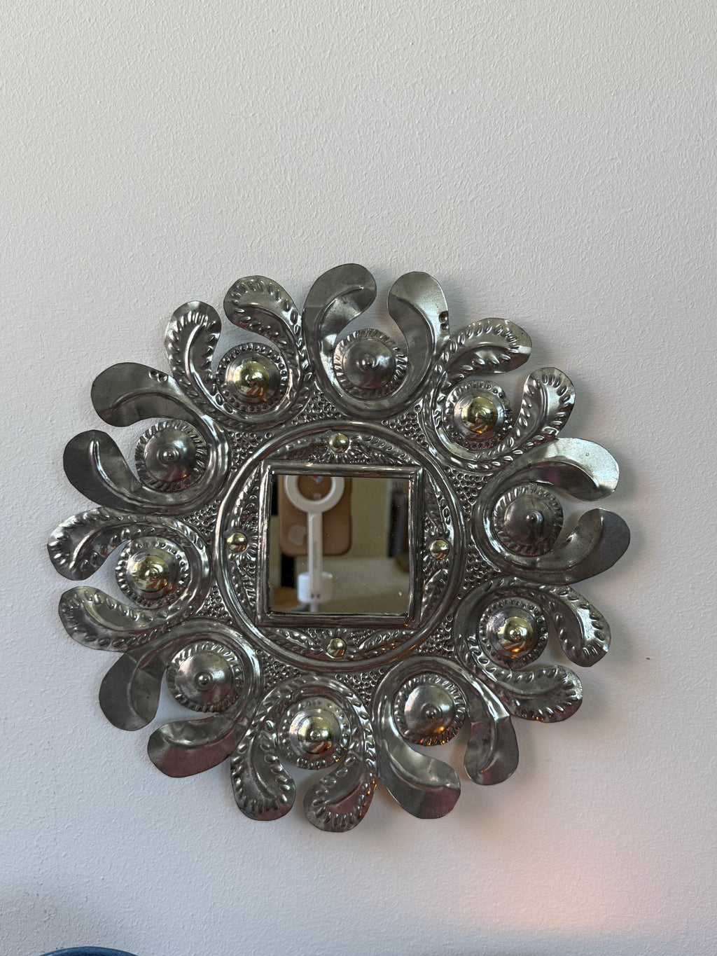 Vintage Mexican Tin Sunburst Mirror