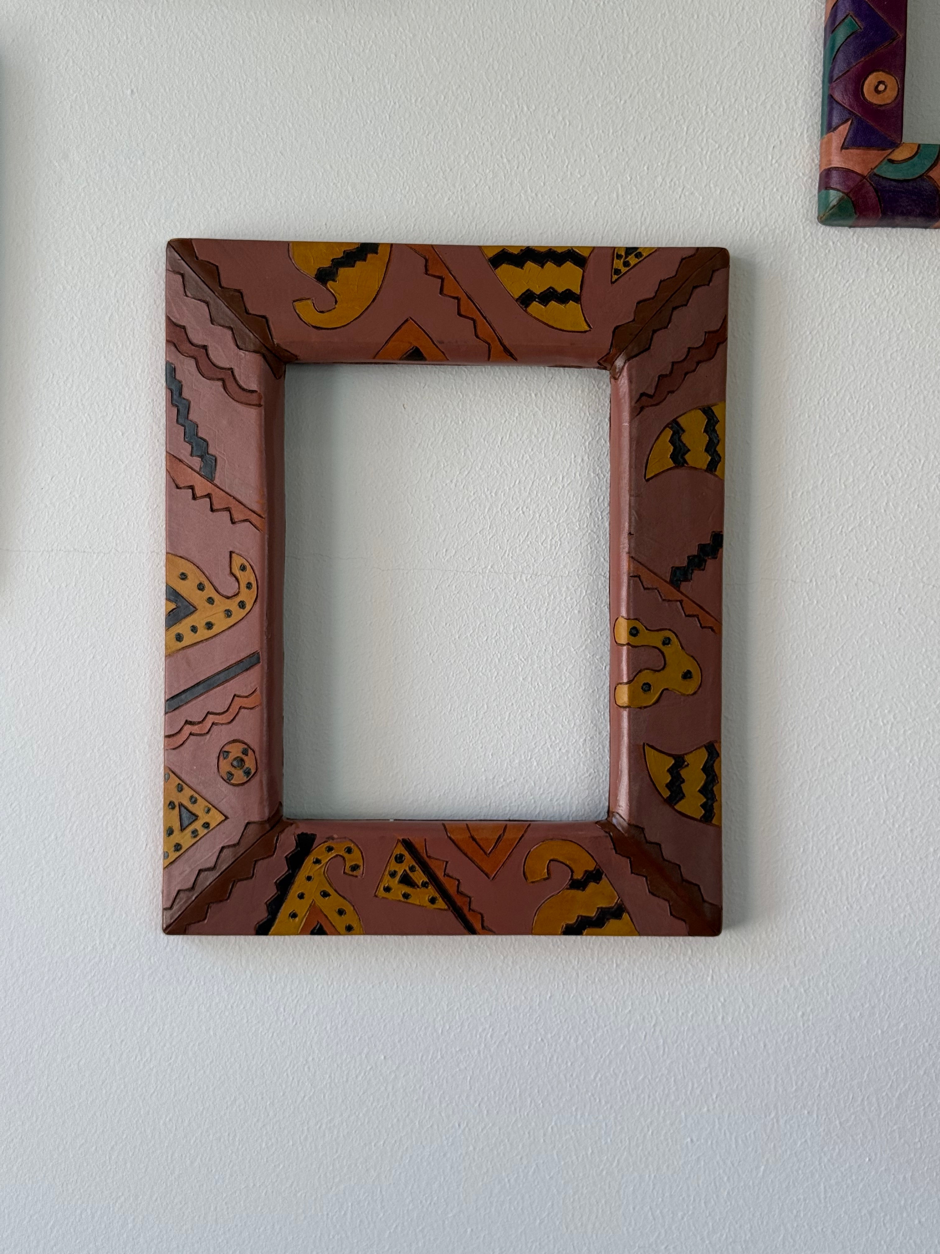 Whimsical Hand-Painted Wooden Picture Frame | Southwestern Folk Art Design