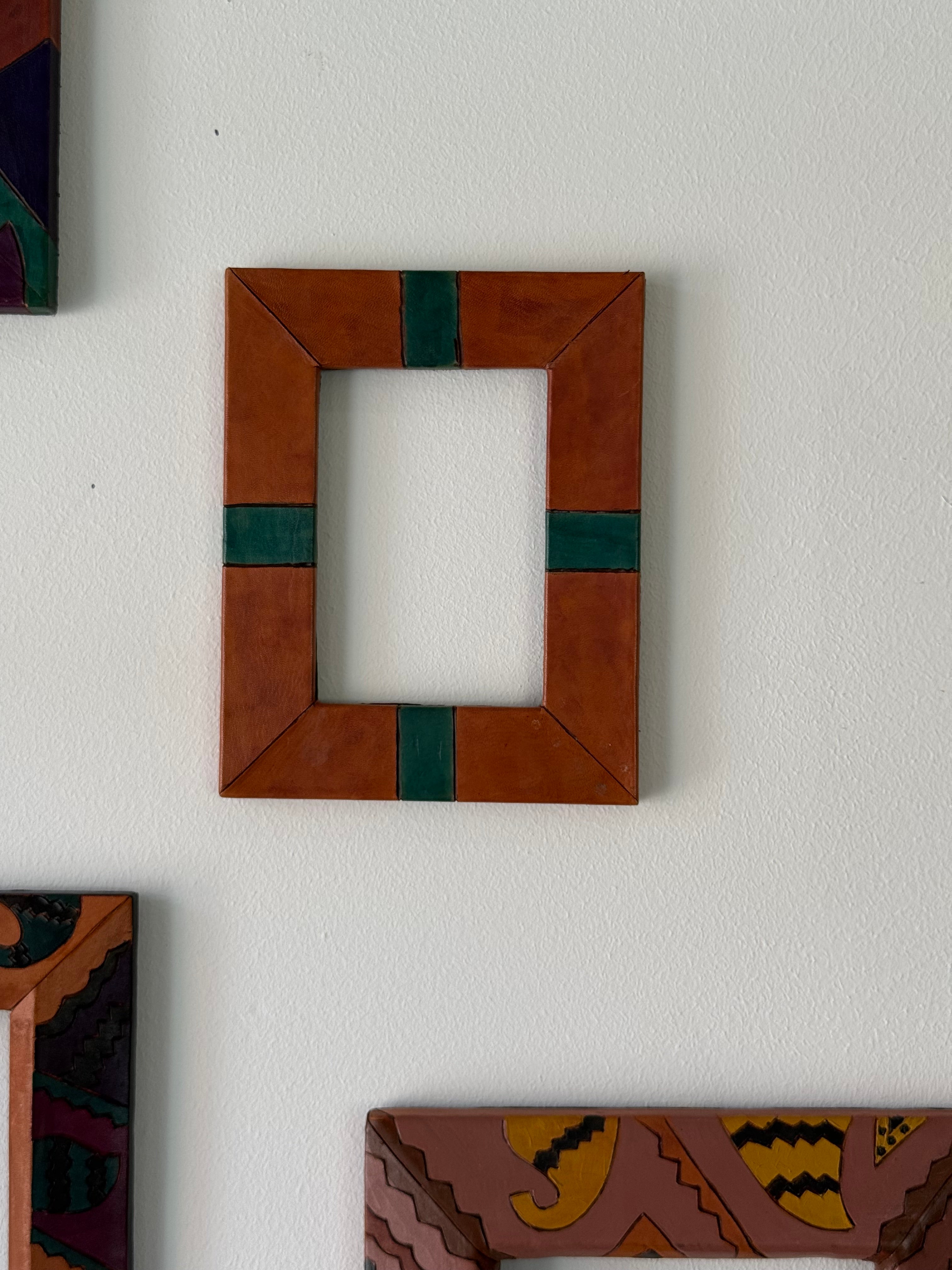 Rustic Leather Photo Frame | Terracotta & Green Two-Tone Design