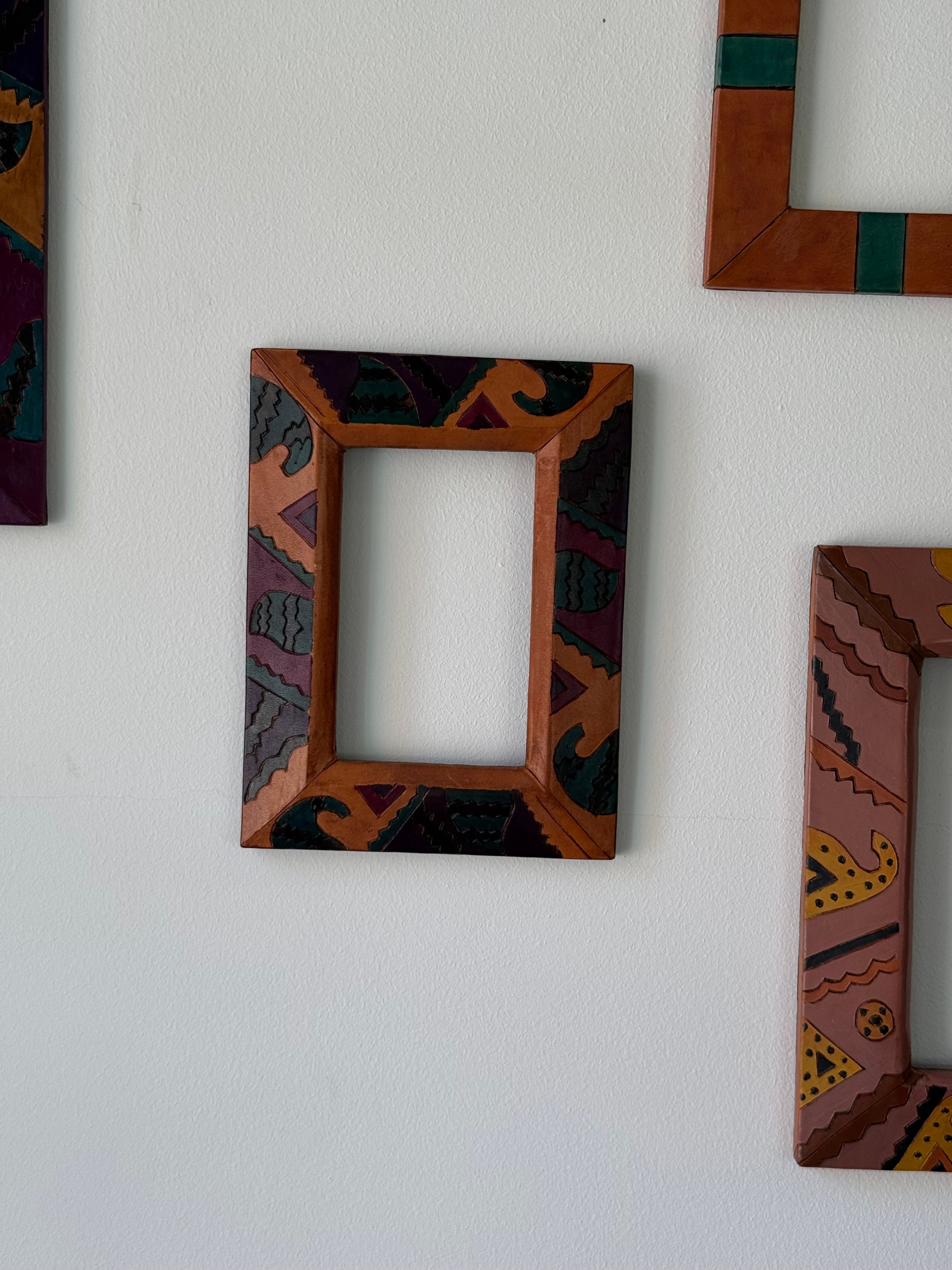 Handmade Leather Picture Frame | Southwestern Geometric Design