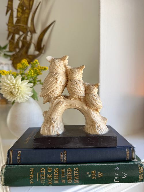 Santini Alabaster Owl Trio Figurine | Made in Italy, 1970s
