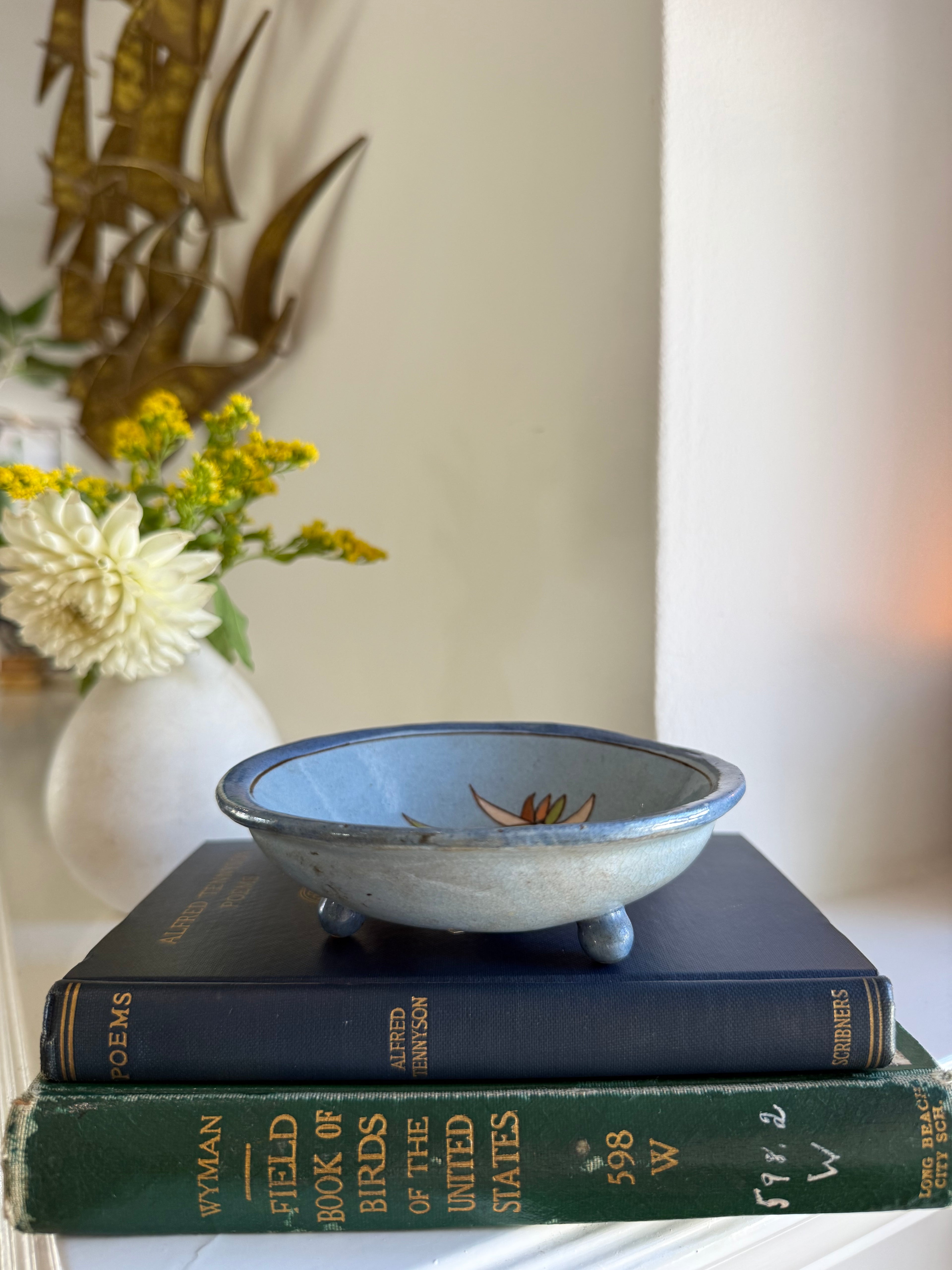 Vintage Mexican Clay Pottery Dish with Hand-Painted Hummingbird