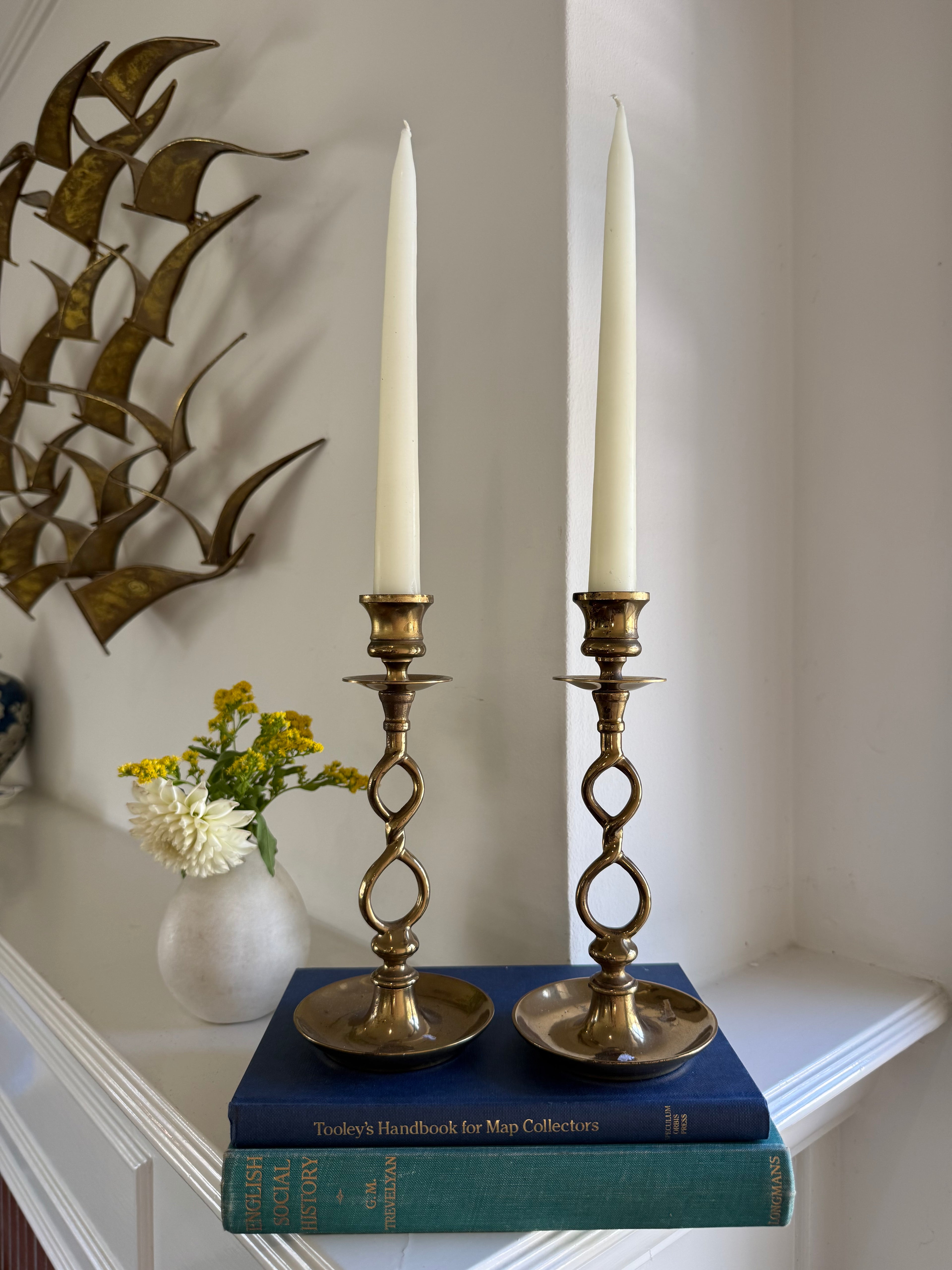 Vintage Brass Candlestick Holders with Infinity Twisted Stem | Set of 2