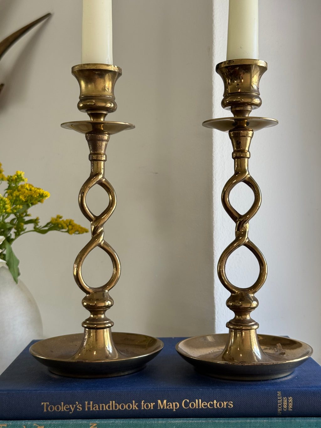 Vintage Brass Candlestick Holders with Infinity Twisted Stem | Set of 2