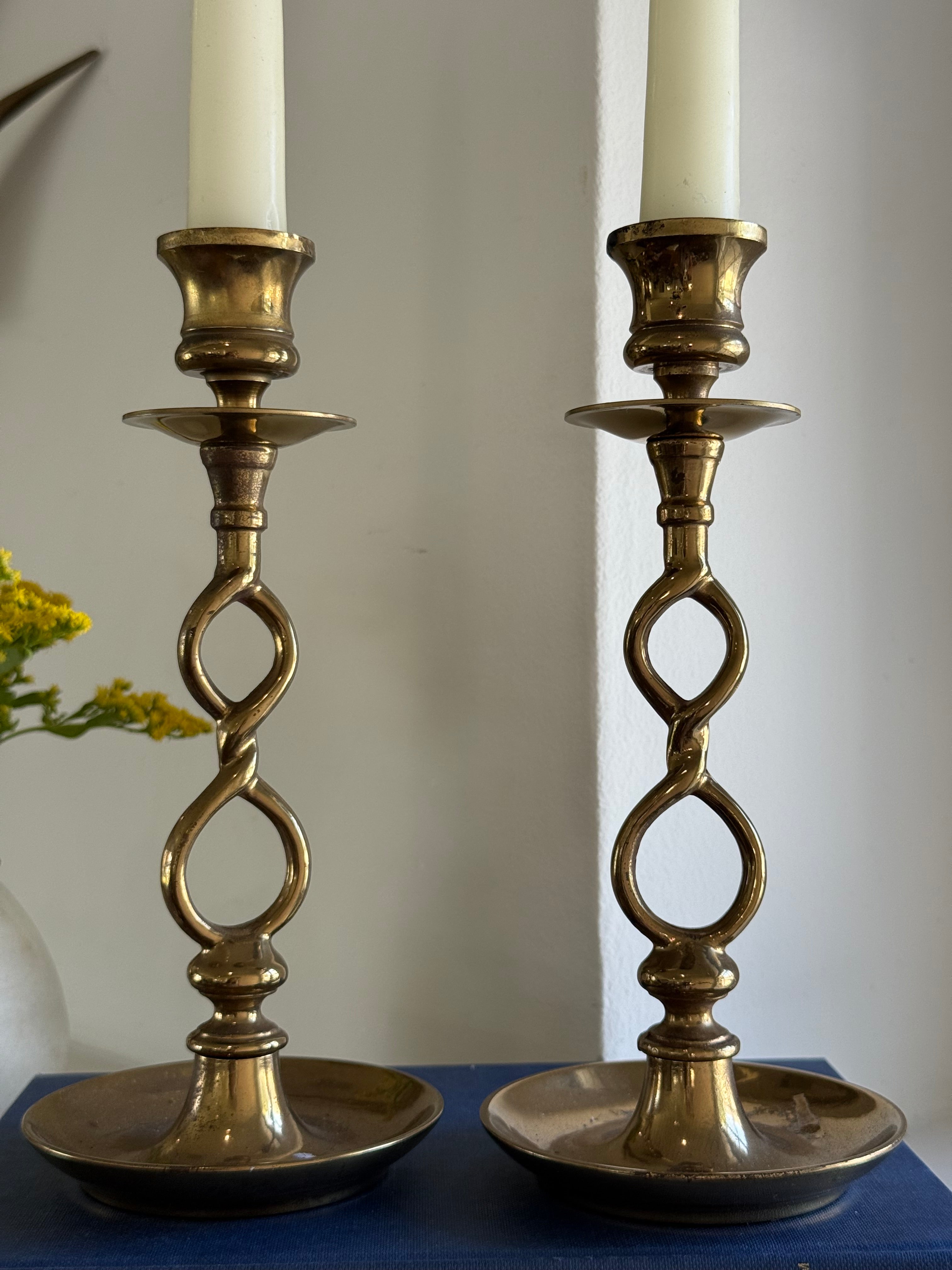 Vintage Brass Candlestick Holders with Infinity Twisted Stem | Set of 2