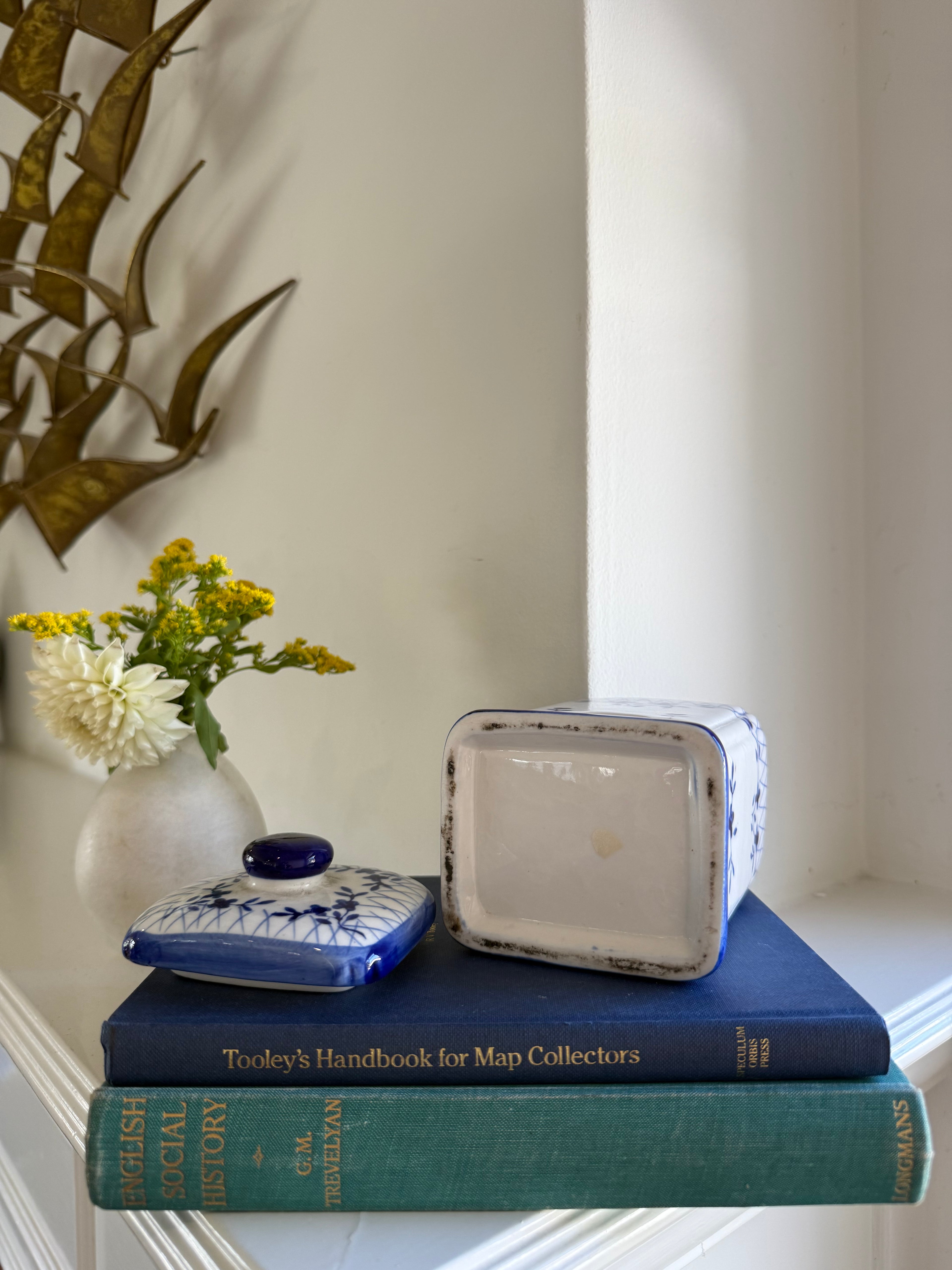 Vintage Blue & White Ceramic Tea Bag Dispenser