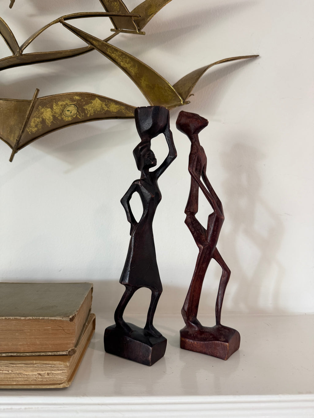Vintage Hand-Carved Wood Sculpture Pair | South Africa