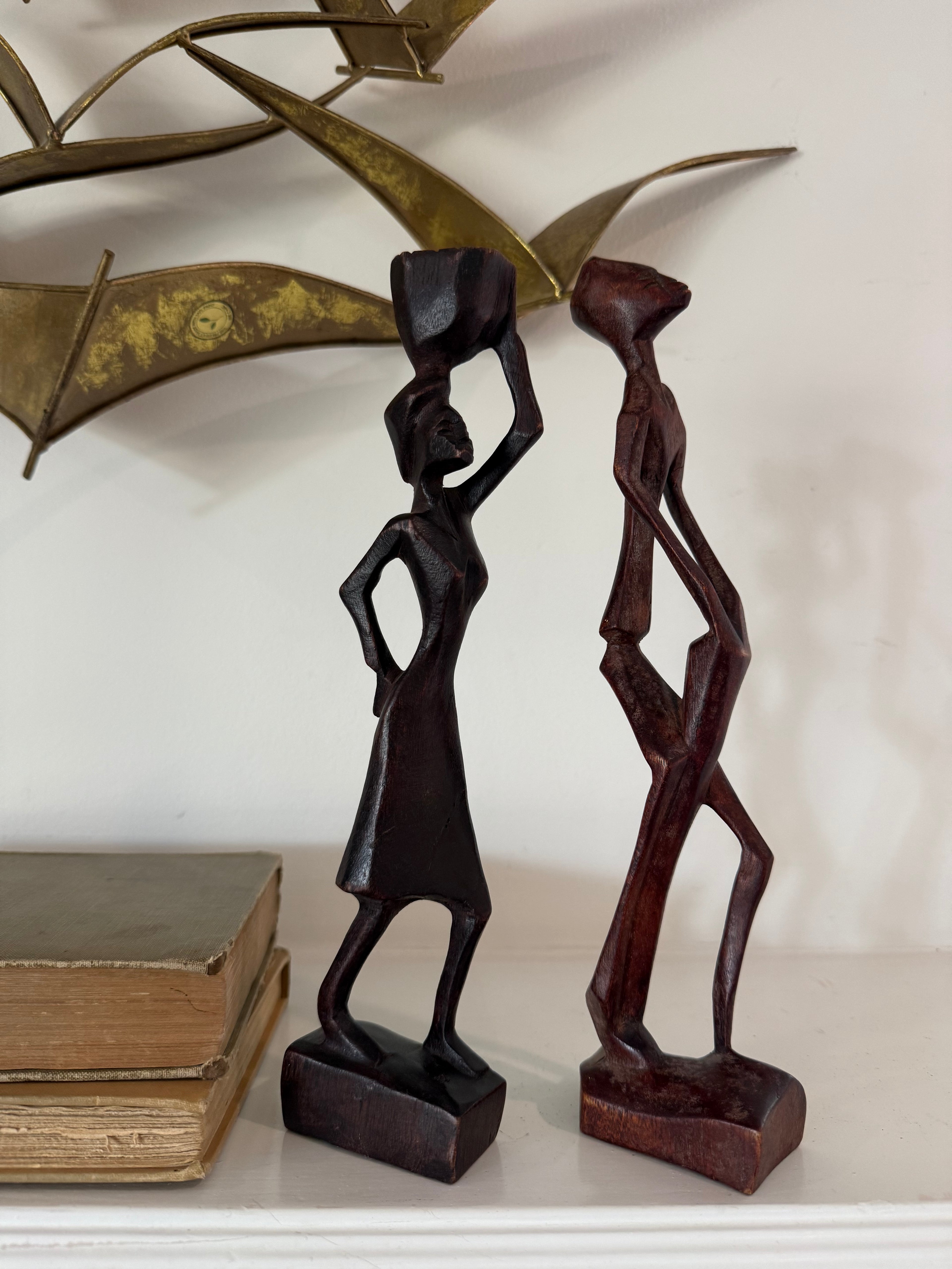 Vintage Hand-Carved Wood Sculpture Pair | South Africa