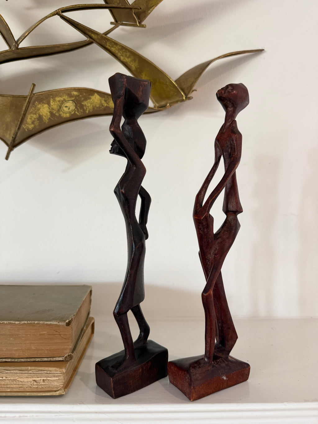 Vintage Hand-Carved Wood Sculpture Pair | South Africa