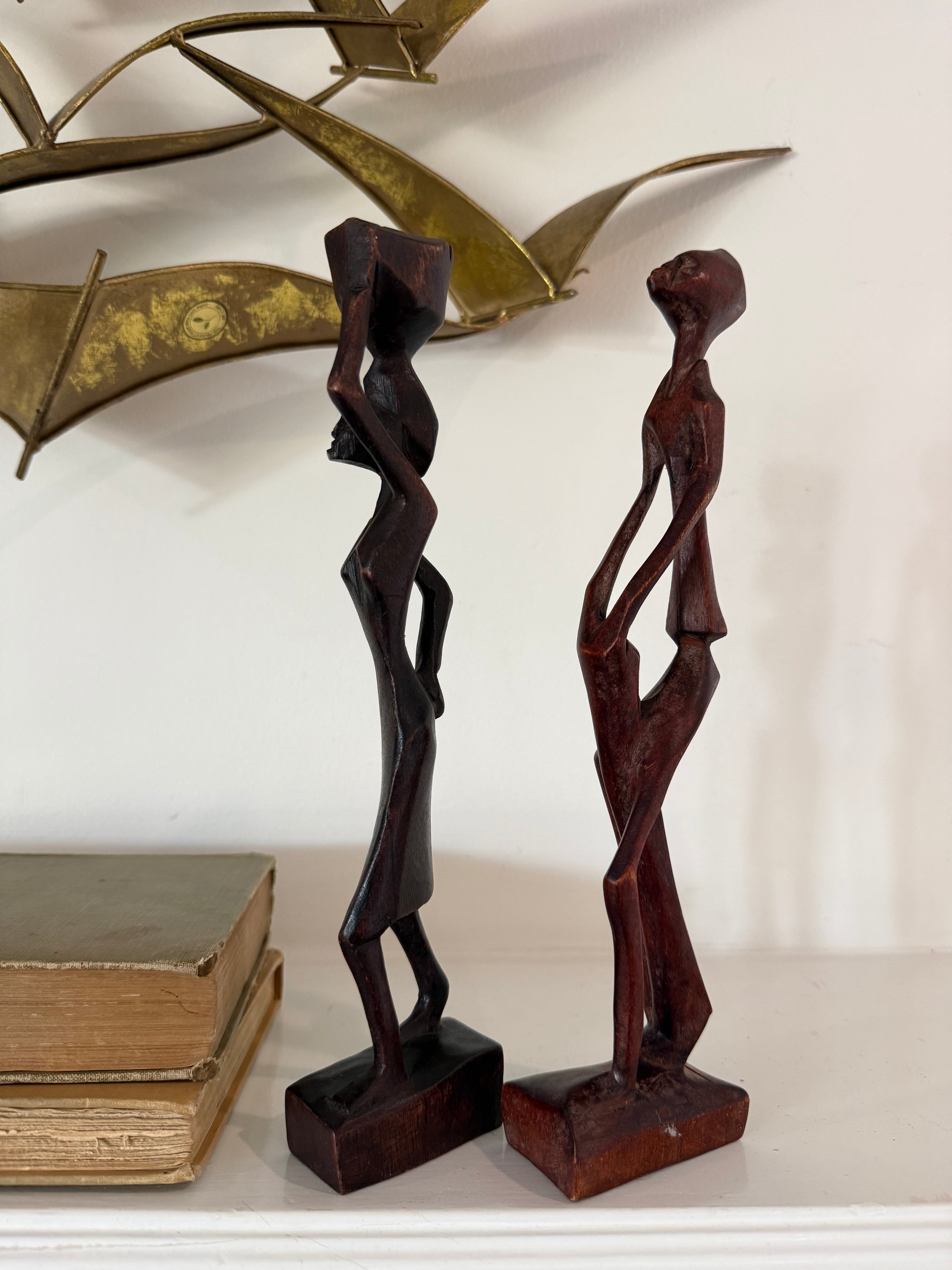 Vintage Hand-Carved Wood Sculpture Pair | South Africa