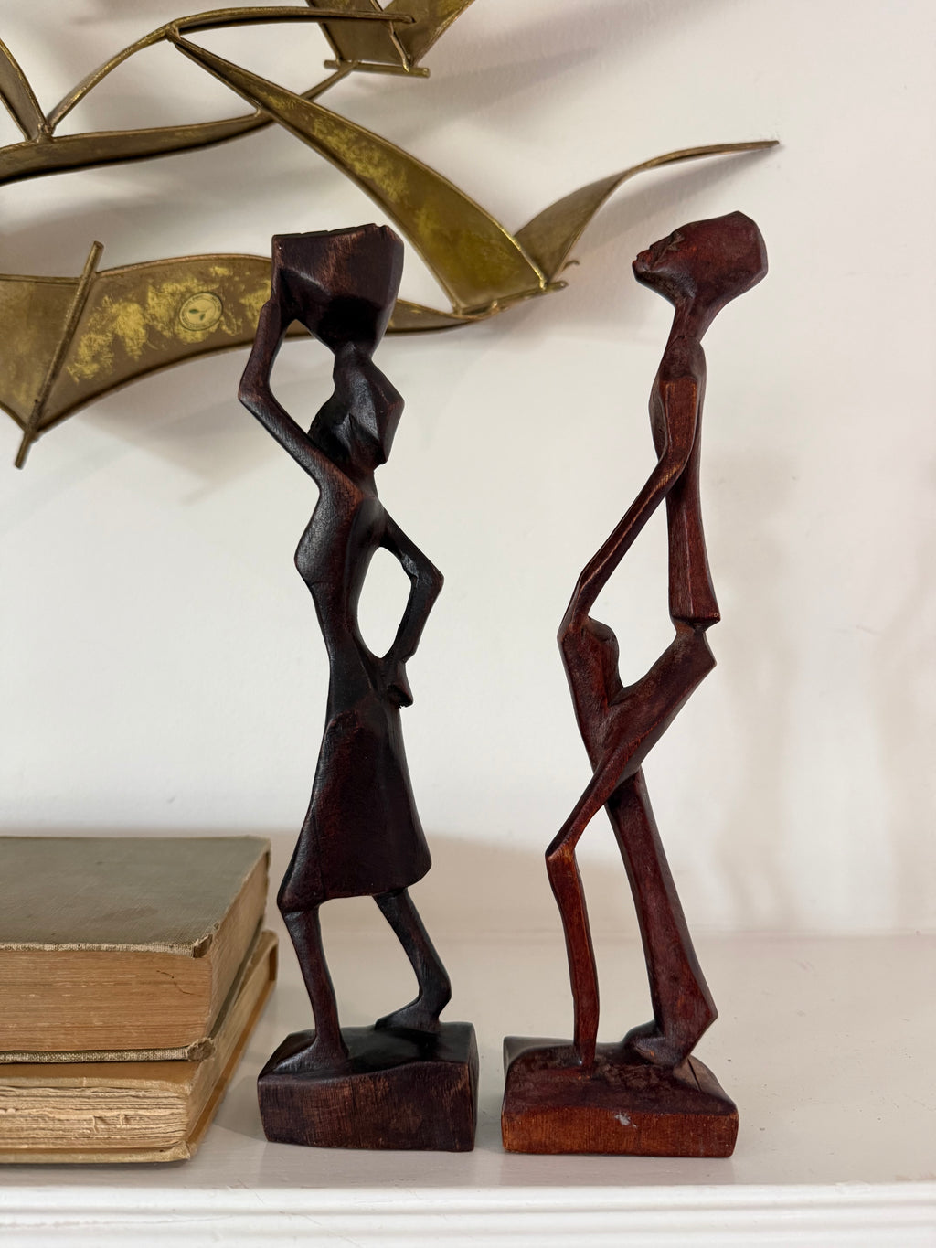 Vintage Hand-Carved Wood Sculpture Pair | South Africa