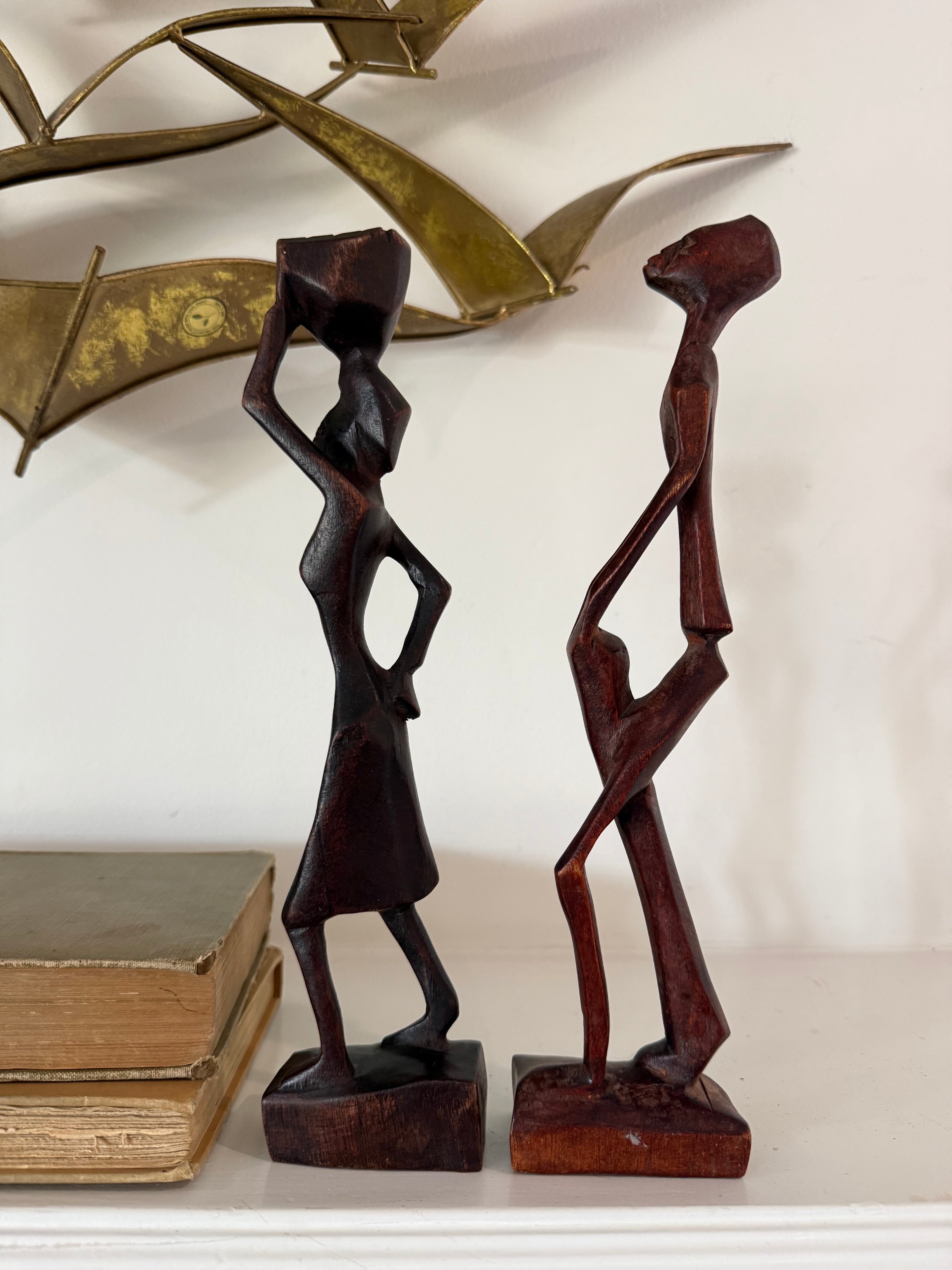 Vintage Hand-Carved Wood Sculpture Pair | South Africa