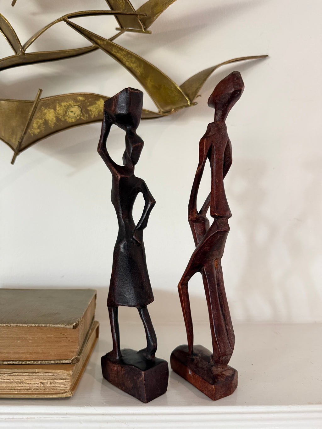 Vintage Hand-Carved Wood Sculpture Pair | South Africa