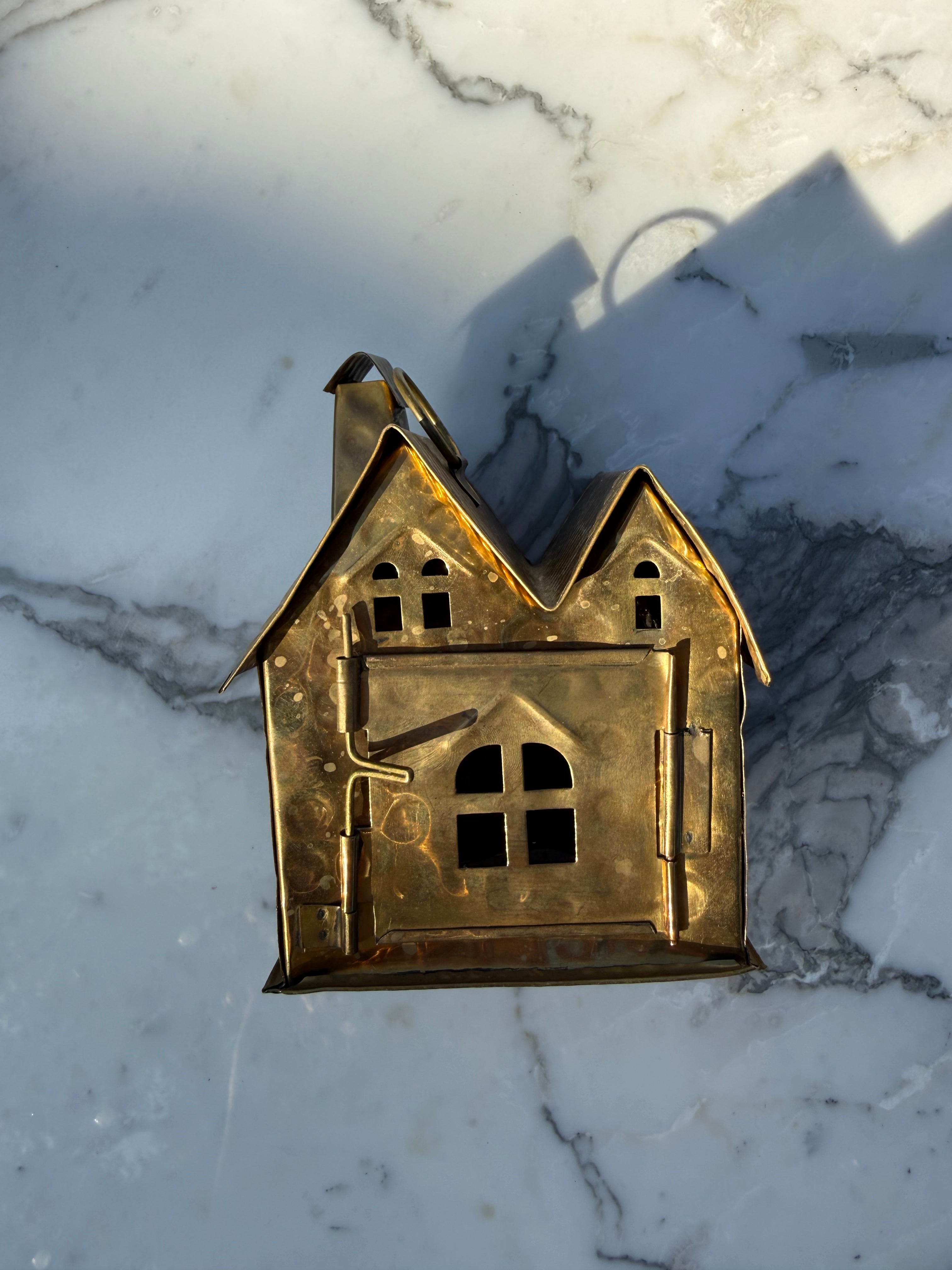 MCM Brass Hanging Cottage Candle Holder