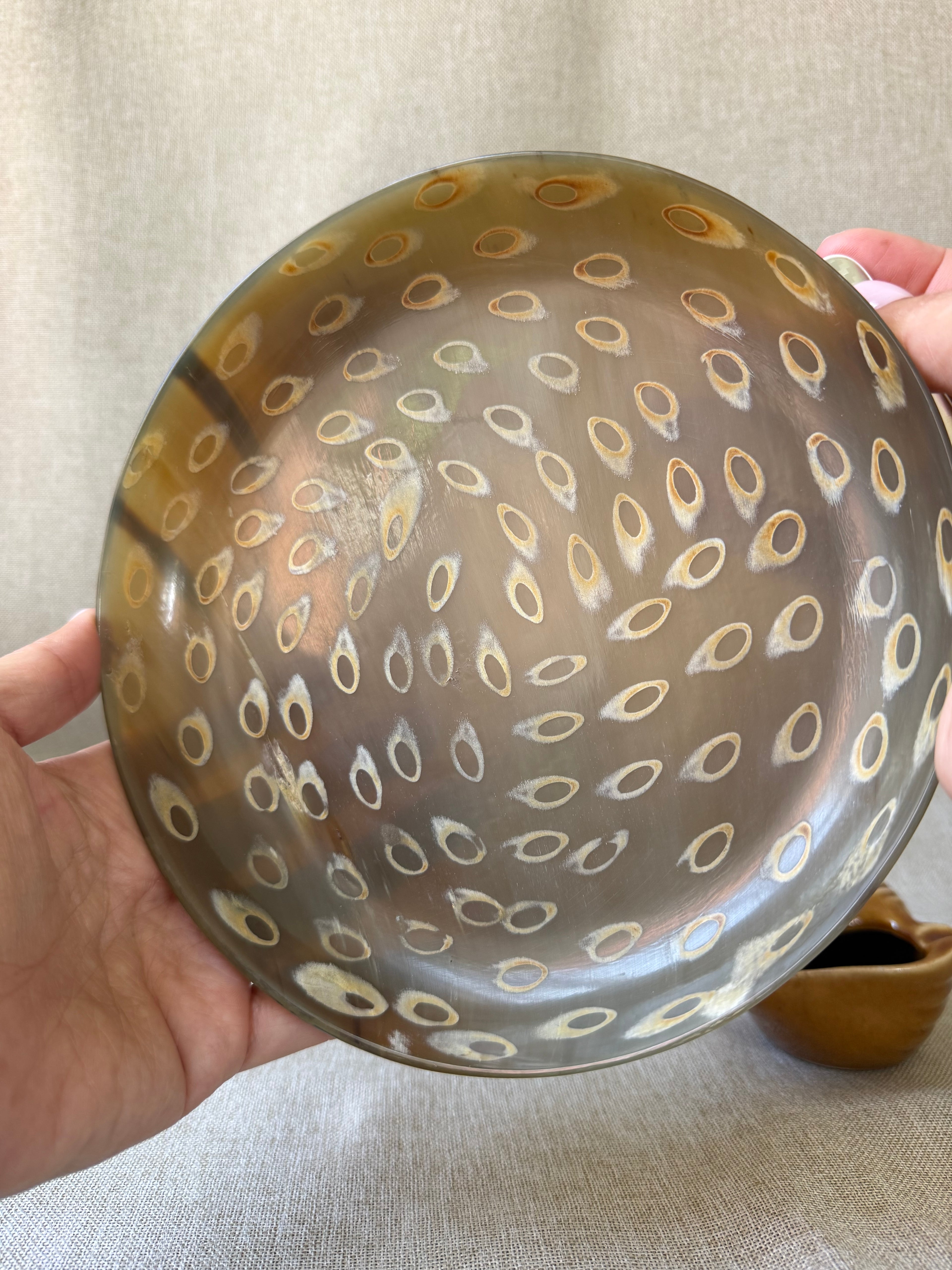 Be Home Peacock Horn Side Plate 7.5" (organic materials, artisan craftsmanship)