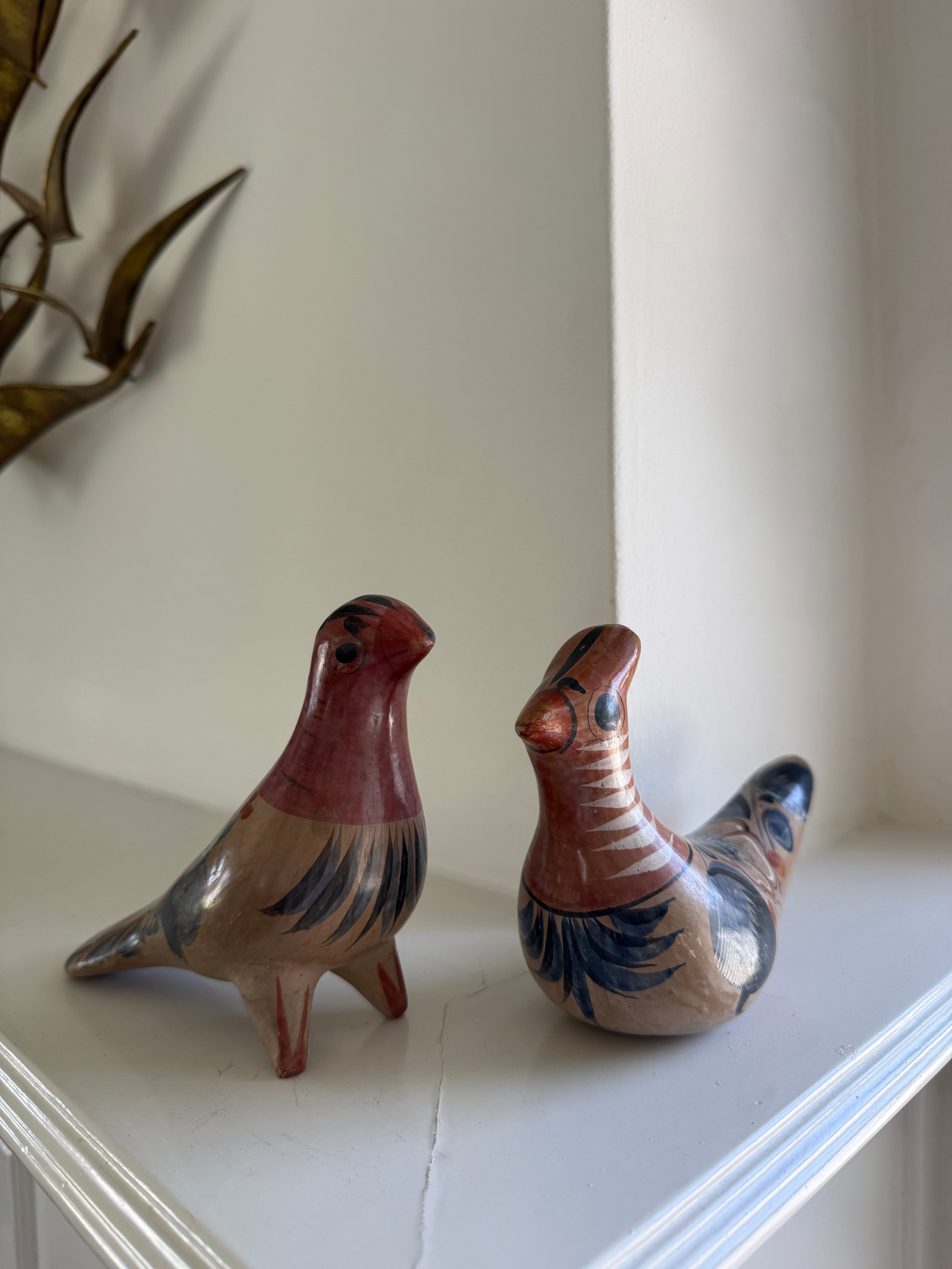 Vintage Tonola Style Mexican Hand Painted Birds (Set of 2)