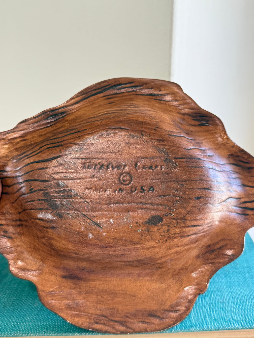 Vintage Treasure Craft Trinket Tray with Green Drip Glaze Center, 1963