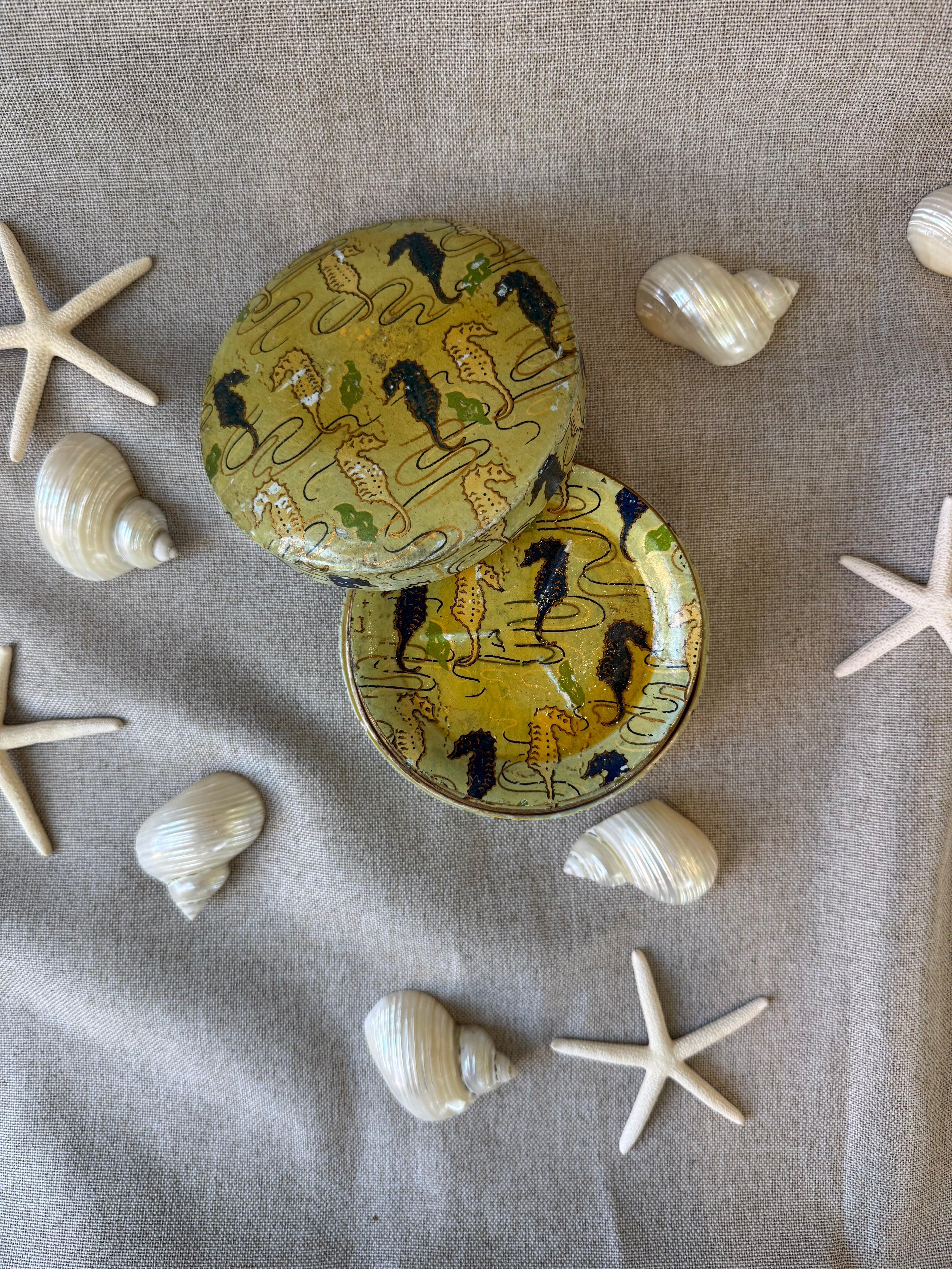 Vintage Seahorse Coaster Set with Holder, Made in Japan