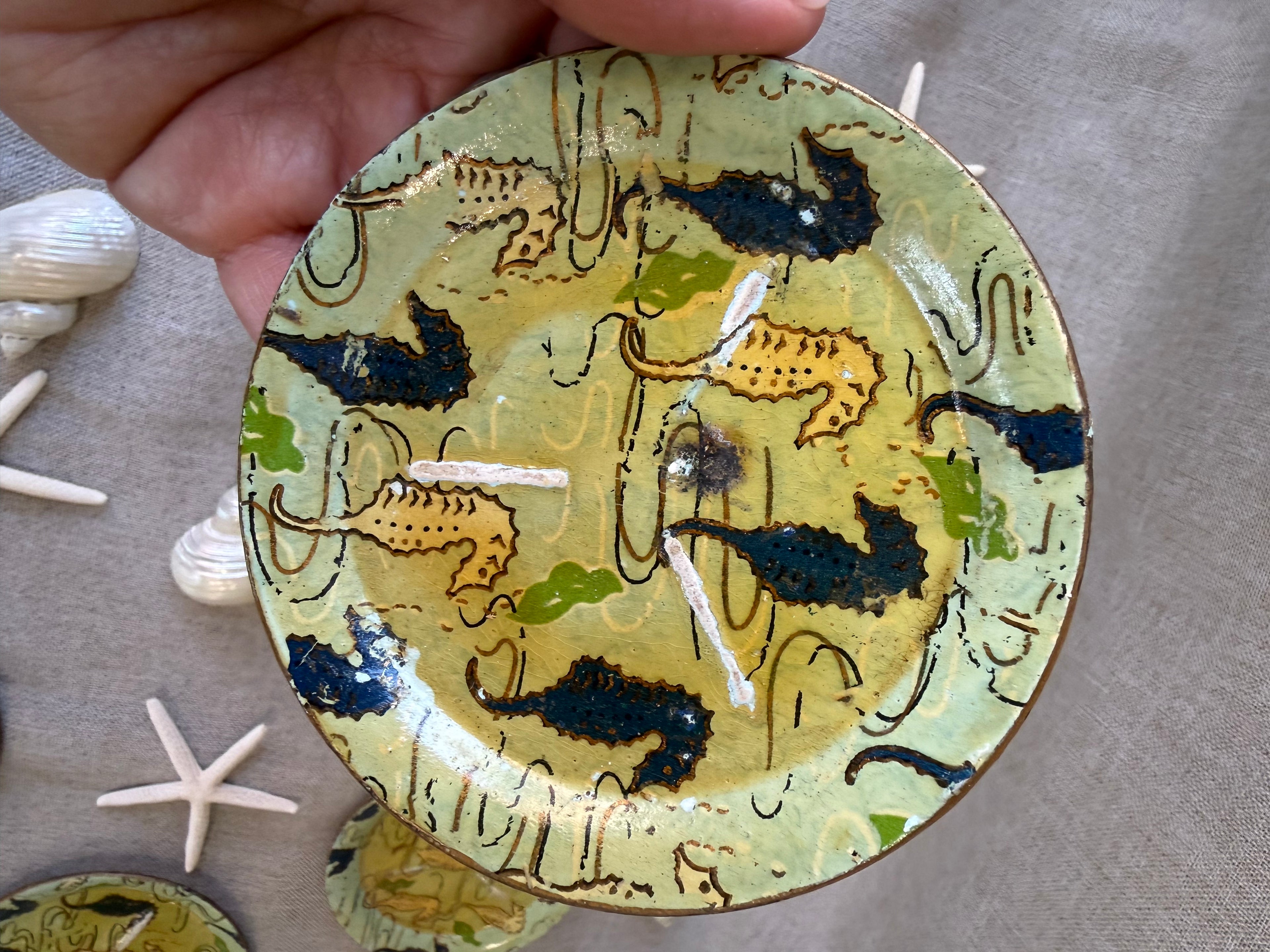 Vintage Seahorse Coaster Set with Holder, Made in Japan