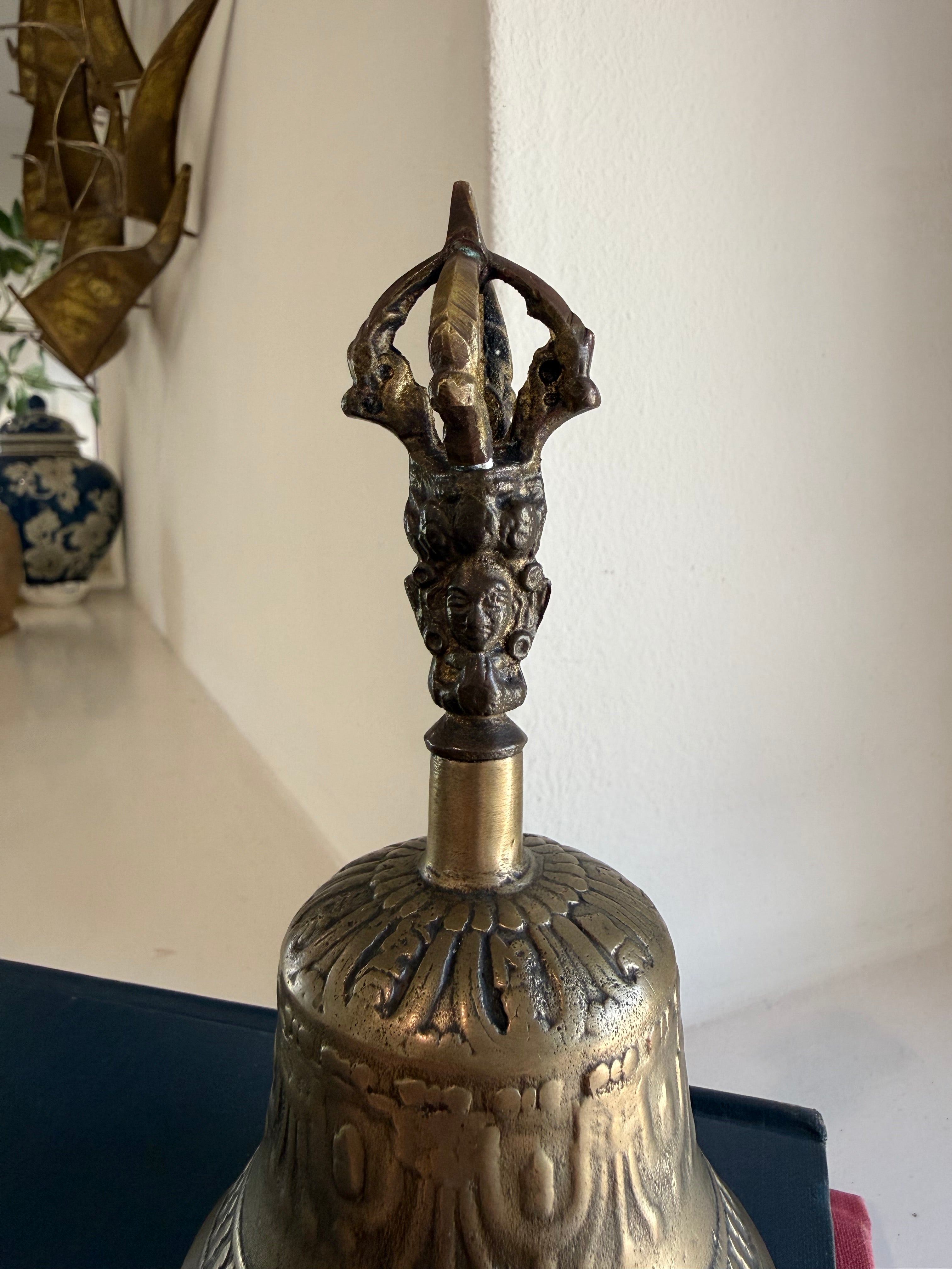 Vintage Brass Tibetan Buddhist Ghanta Bell - Ritual Meditation Altar Handbell