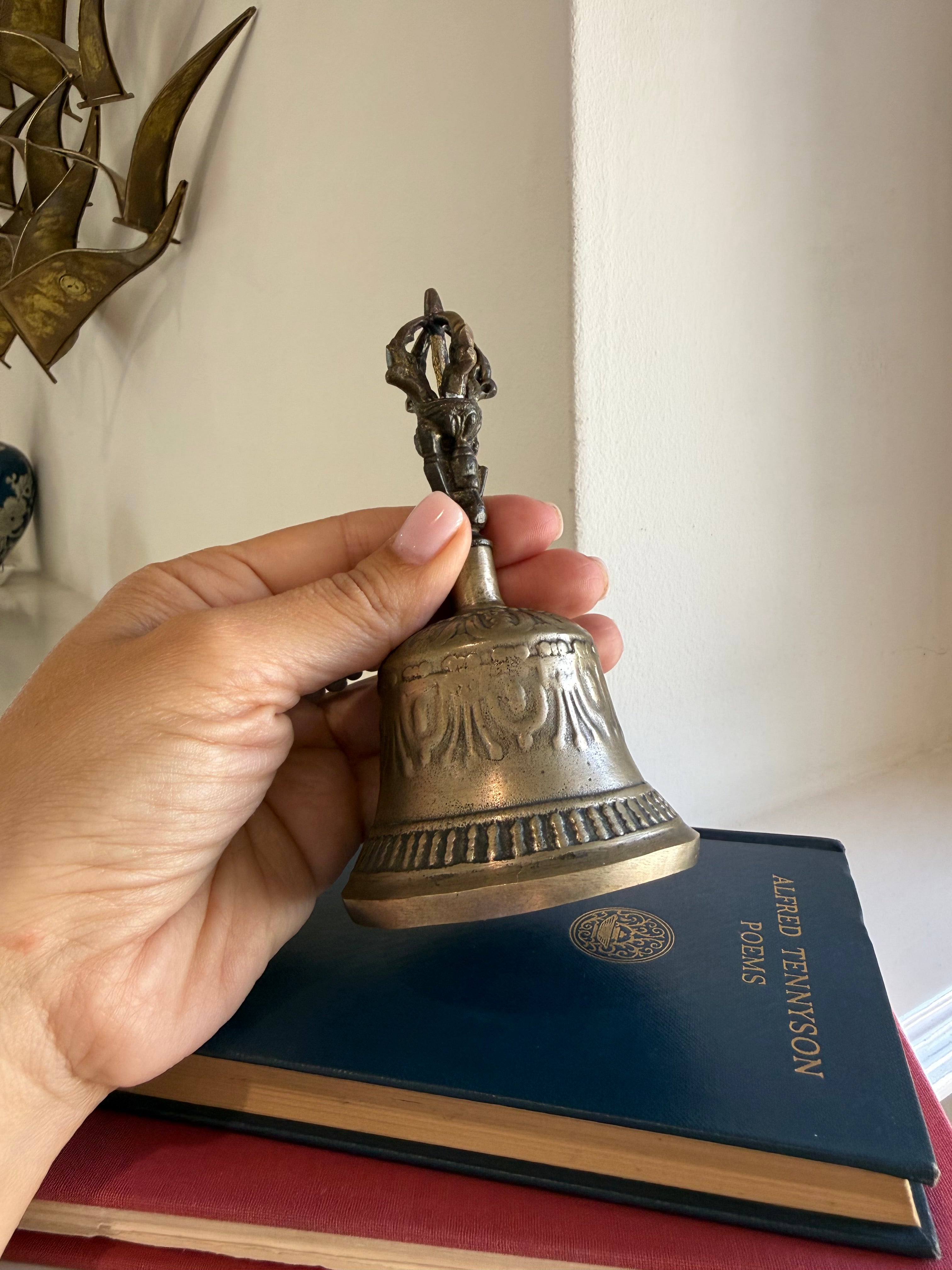 Vintage Brass Tibetan Buddhist Ghanta Bell - Ritual Meditation Altar Handbell