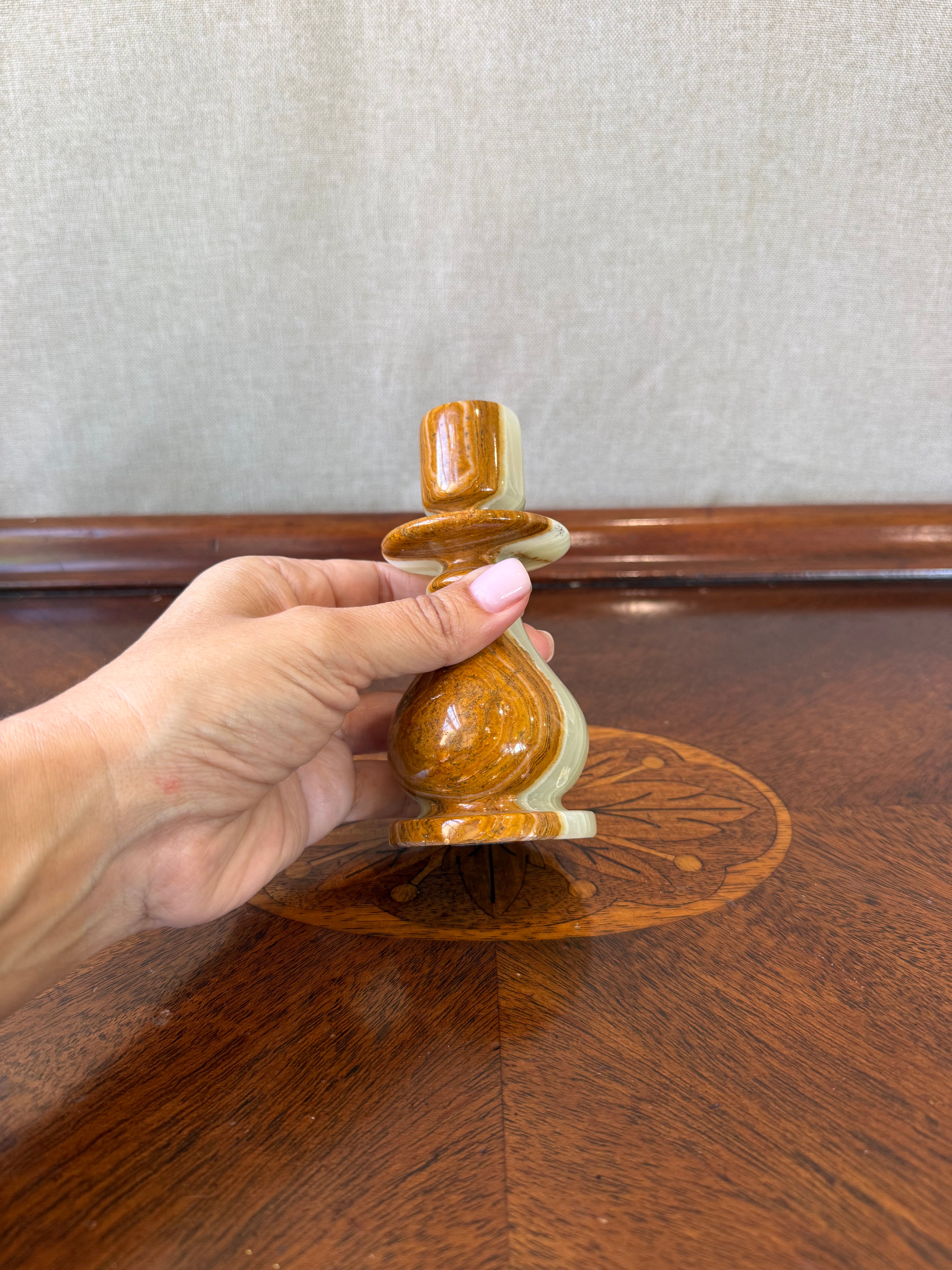 Vintage Handcrafted Onyx Candlestick Holder