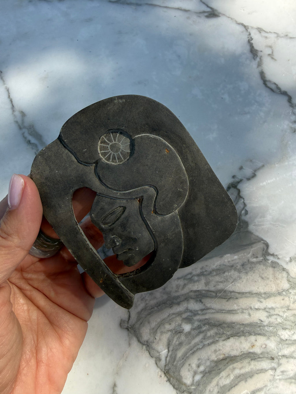 Vintage Hand Carved Soapstone Profile Mask - Mesoamerican Maya Ballgame Style